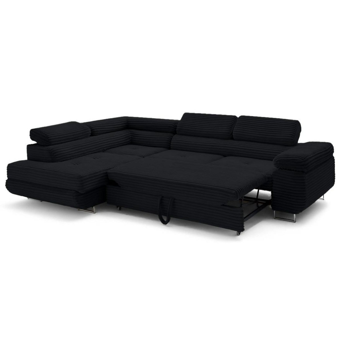 LISA DESIGN Zaria - canapé d'angle gauche 5 places convertible avec coffre et têtières en velours côtelé grosses côtes