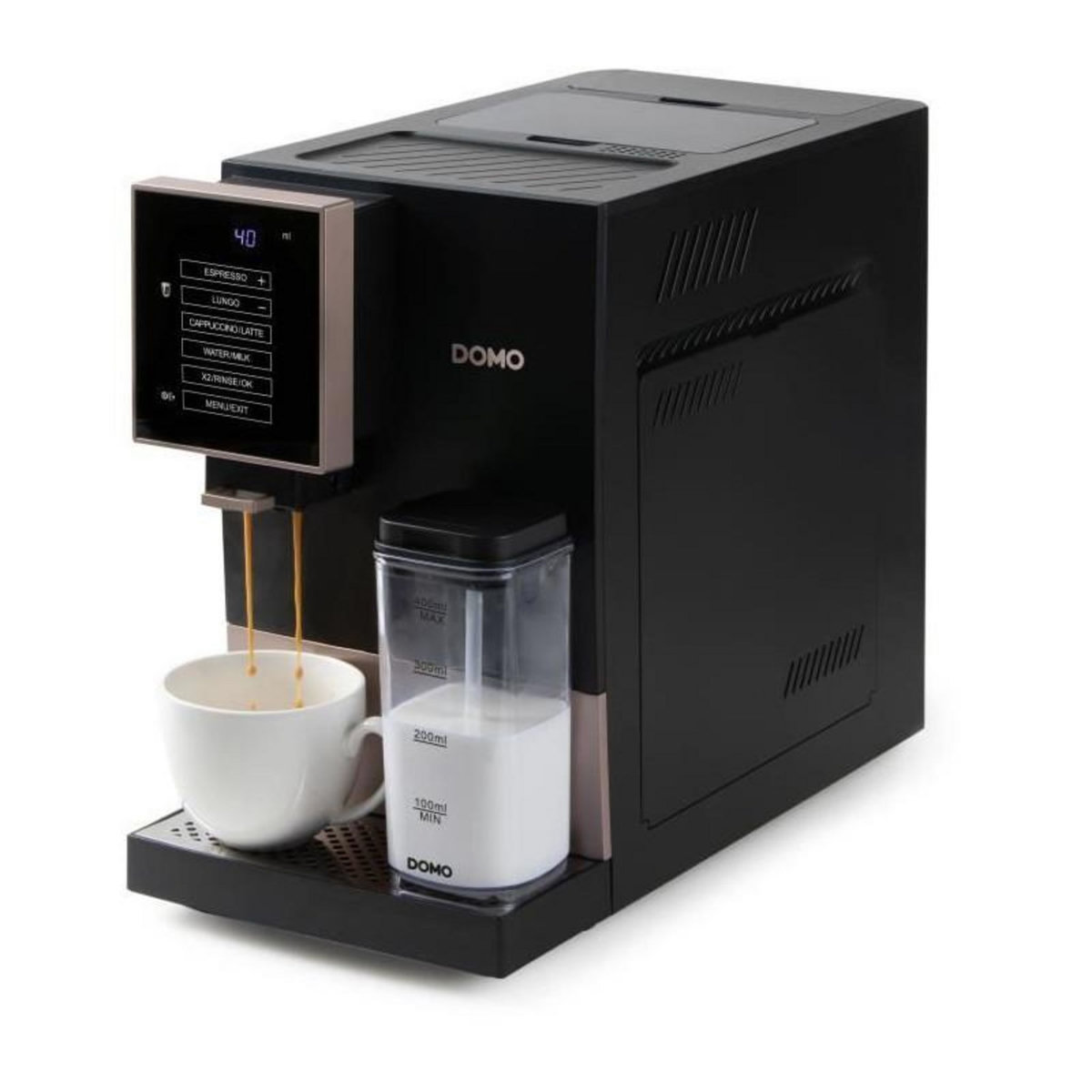 Domo Machine a expresso automatique avec broyeur - DOMO - DO743K - 1350 W - 19 bar - 125 g café - Noir
