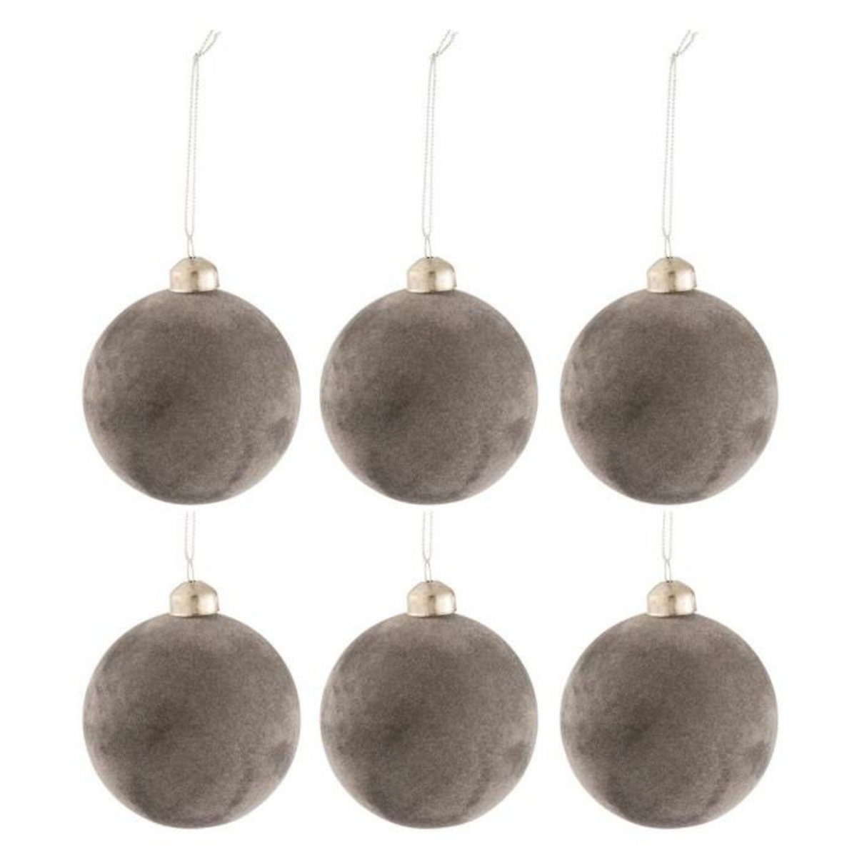 Paris Prix Lot de 6 Boules de Noël  Velours  8cm Gris