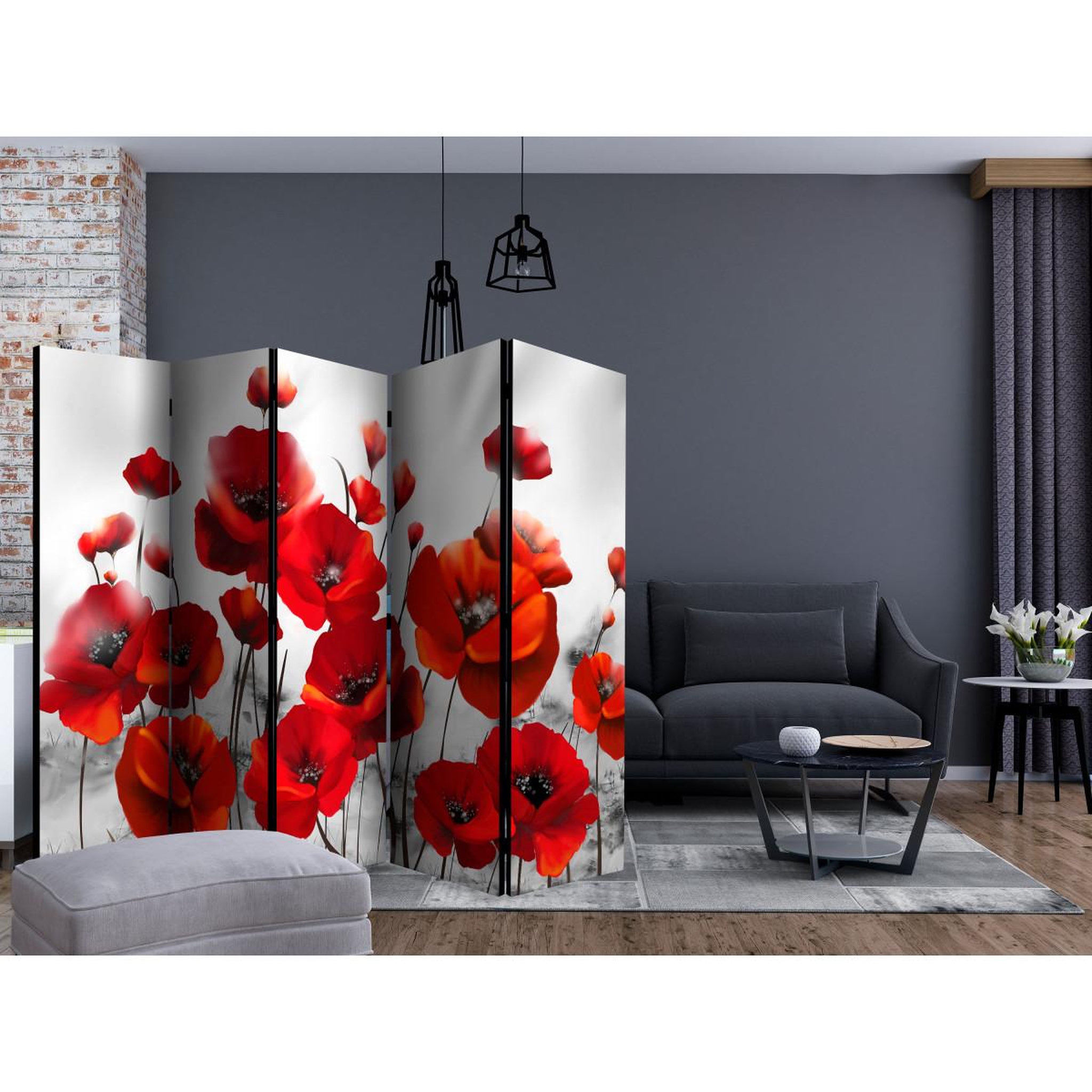 Voir la diapositive 2 : Paris Prix Paravent 5 volets  poppies in the moonlight ii  172x225cm