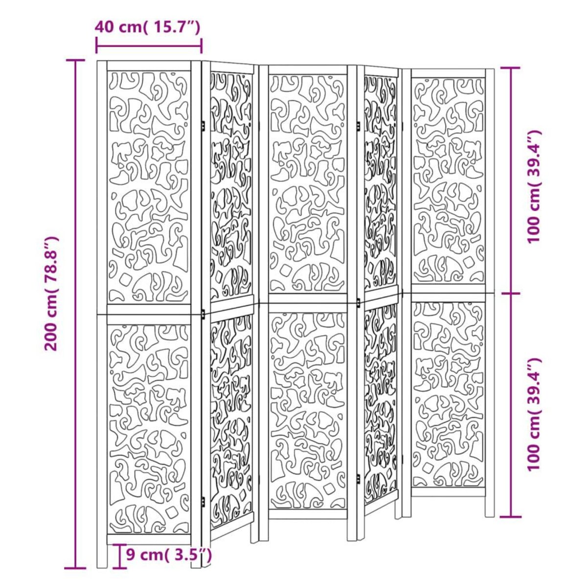 VIDAXL Cloison de separation 5 panneaux noir bois de paulownia massif