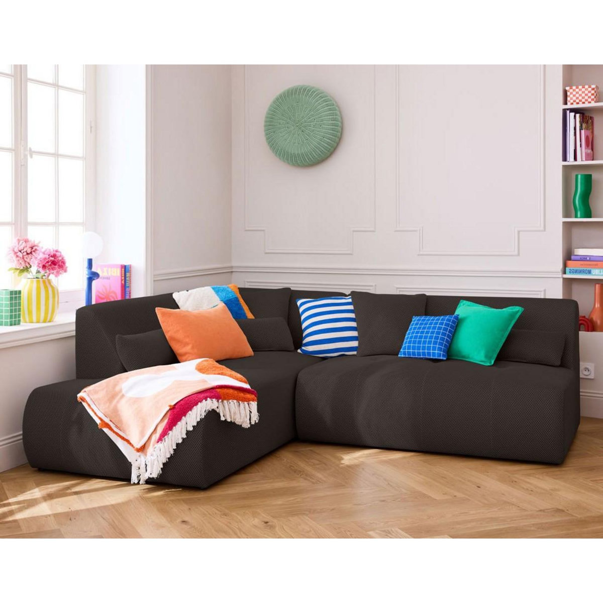 LISA DESIGN Onyx - canapé modulable d'angle gauche - 5 places - en tissu mailles 3d