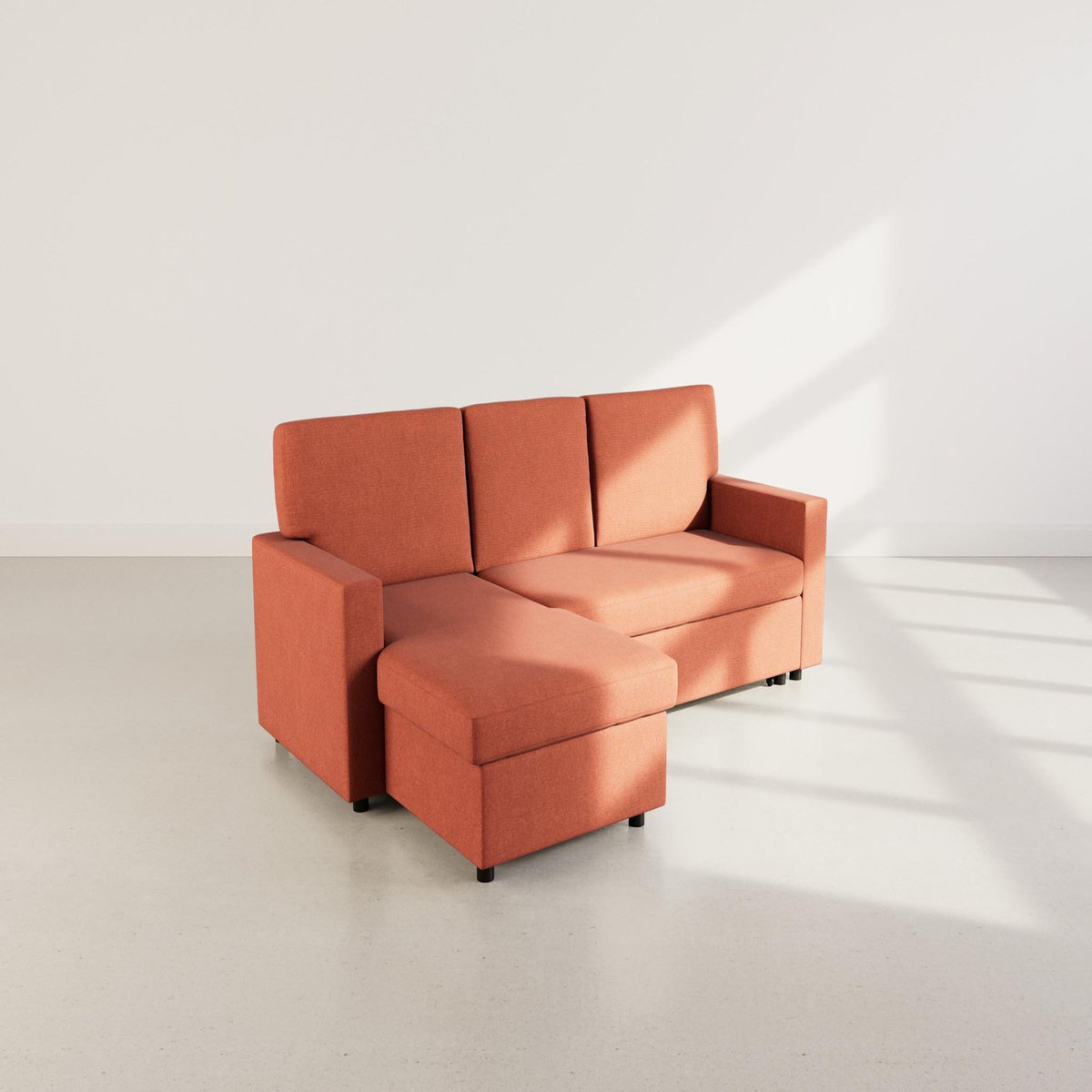 BEST MOBILIER Meiya - canapé d'angle réversible 4 places convertible avec coffre en tissu