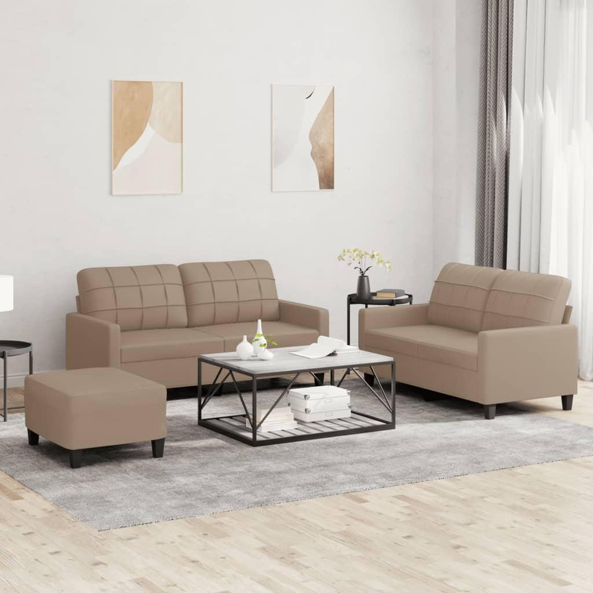 VIDAXL Ensemble de canapes 3 pcs avec coussins Cappuccino Similicuir
