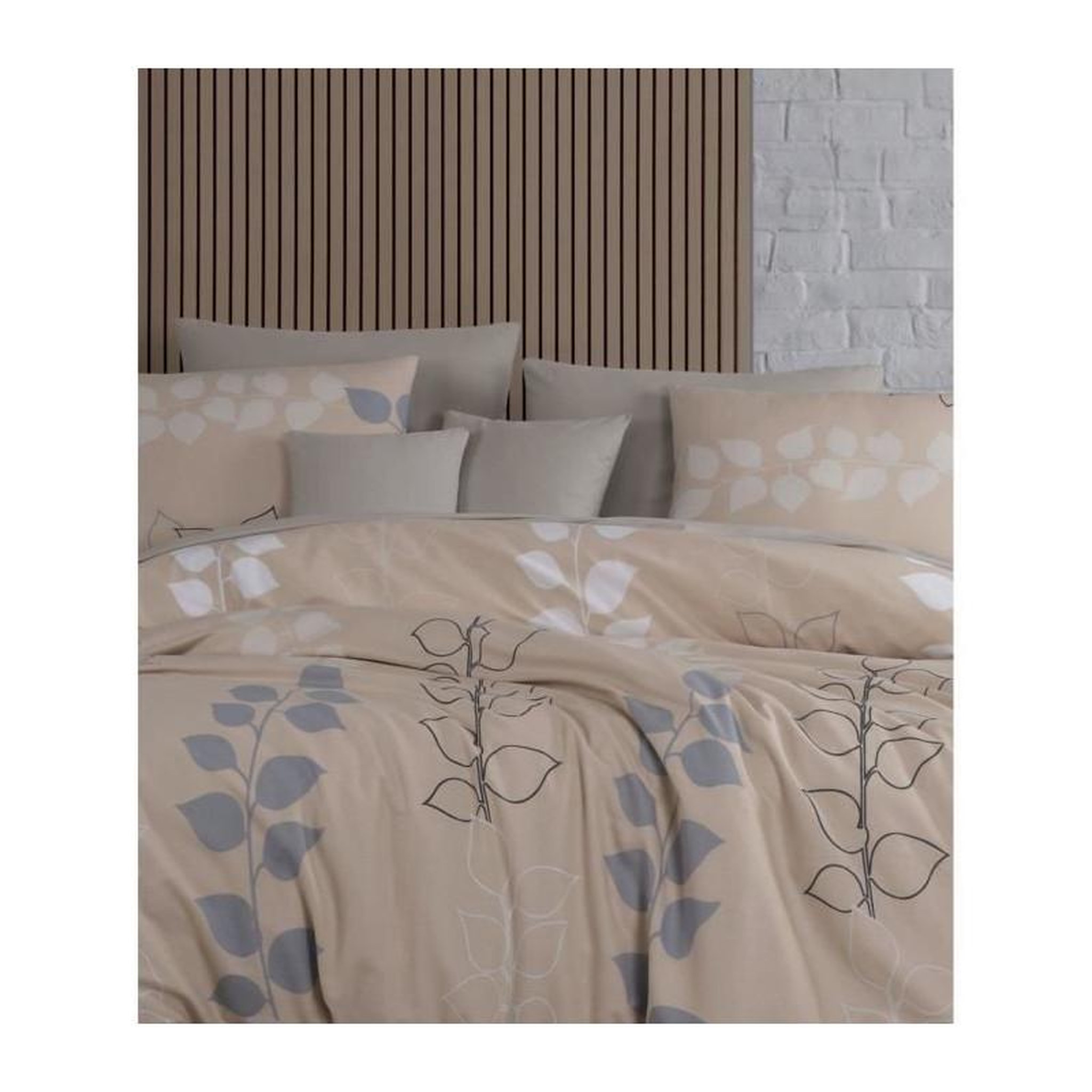 Voir la diapositive 4 : GENERIQUE Parure de lit - 1 housse de couette 220 x 240 cm + 2 taies d'oreiller 60 x 60 cm - 100% coton renforcé - Beige