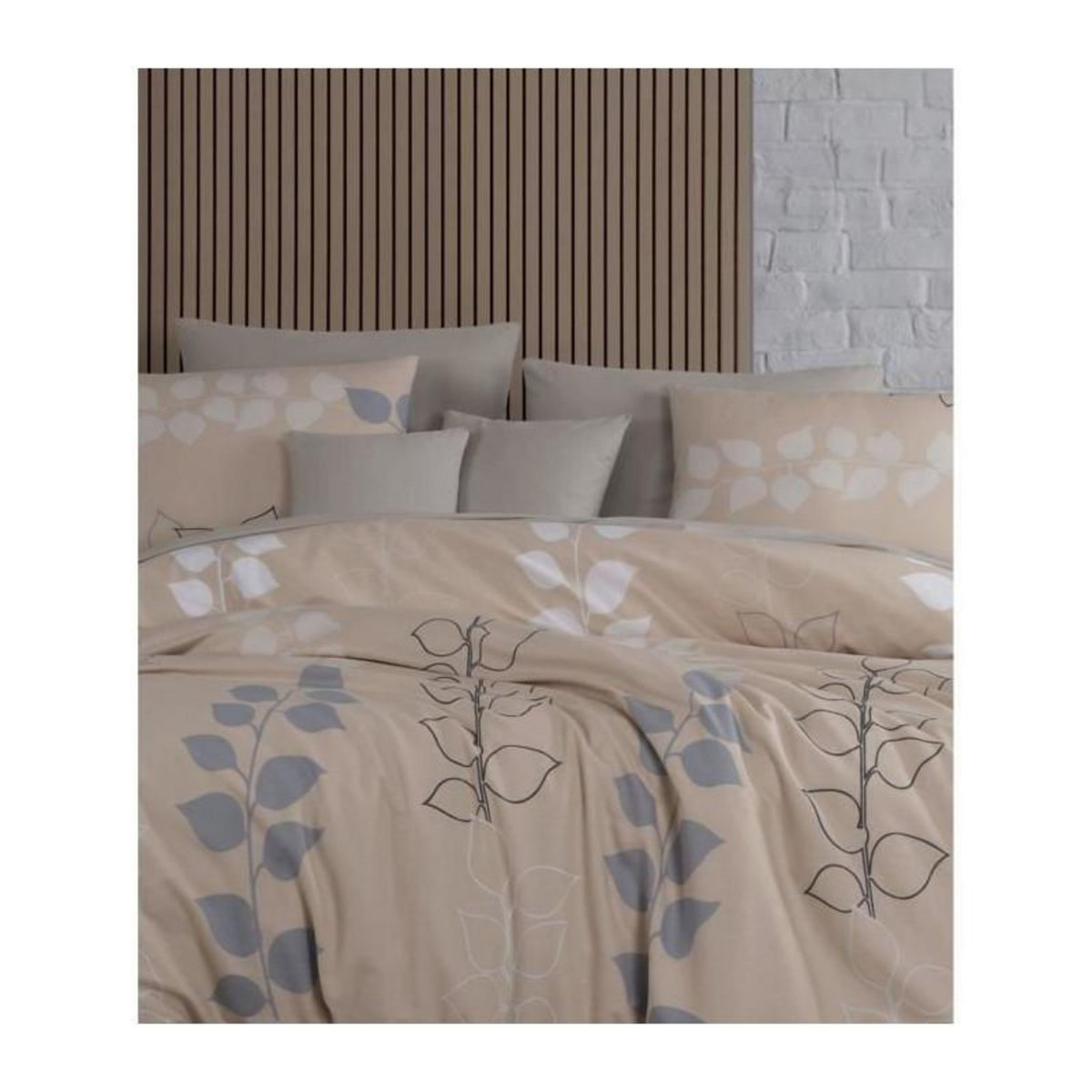 GENERIQUE Parure de lit - 1 housse de couette 220 x 240 cm + 2 taies d'oreiller 60 x 60 cm - 100% coton renforcé - Beige