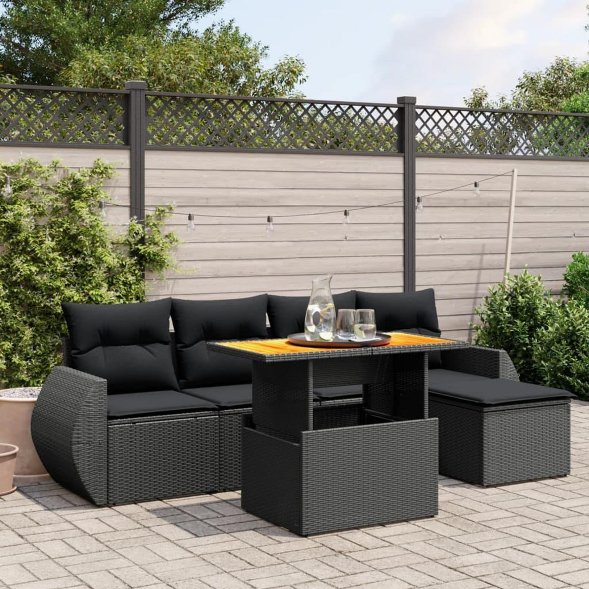 VIDAXL Salon de jardin 6 pcs avec coussins noir resine tressee