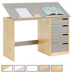 IDIMEX Bureau enfant EMMA, en pin massif, 4 tiroirs et plateau inclinable. Coloris disponibles : Bicolore, Blanc, Marron
