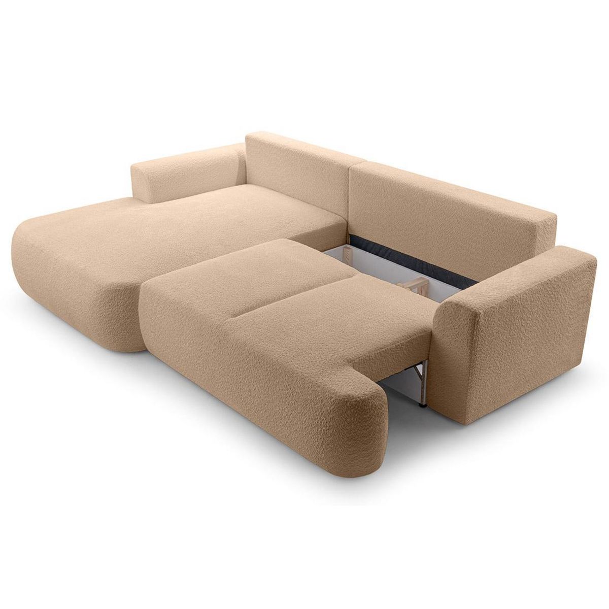 BEST MOBILIER Candela - canapé d'angle gauche 4 places - convertible avec coffre - en tissu bouclette
