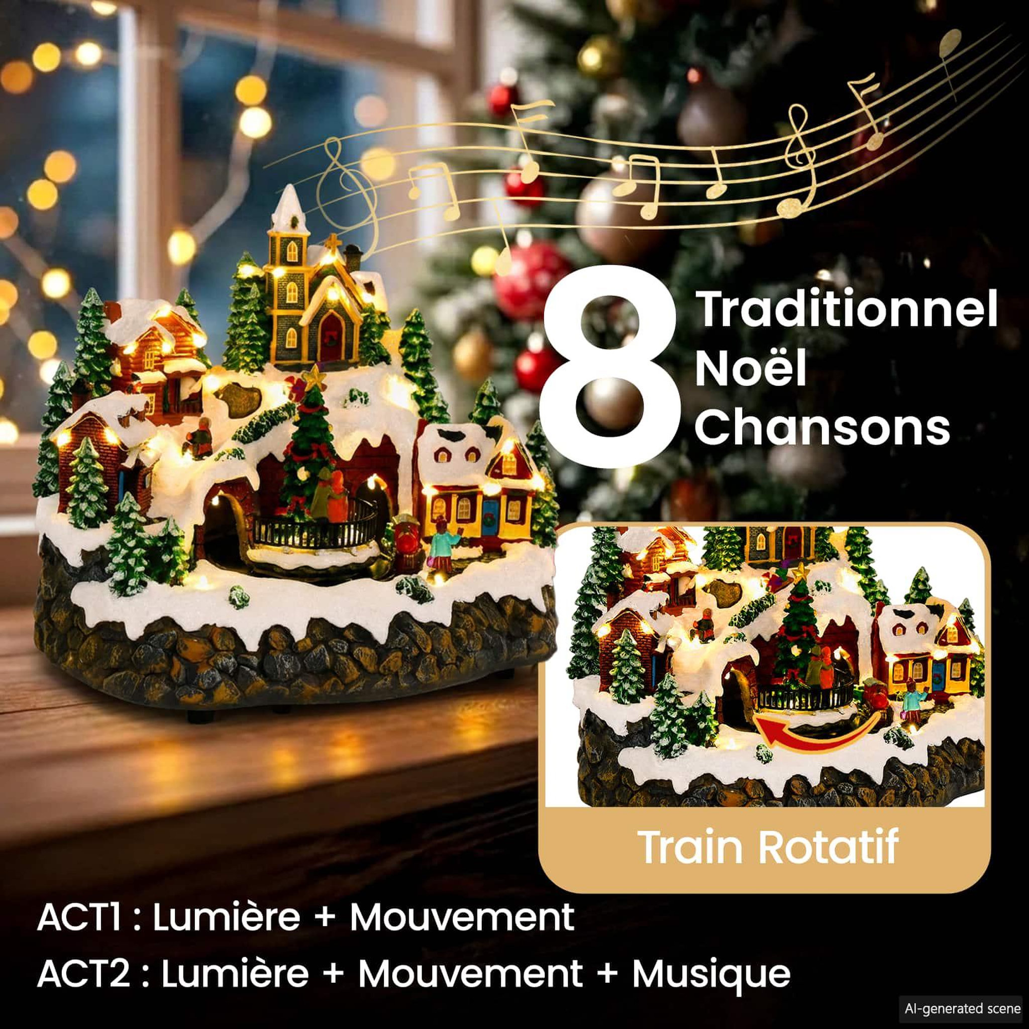 Voir la diapositive 6 : VIDAXL Scene de village de Noël avec train SALO 25,5 x 20 x 23 cm