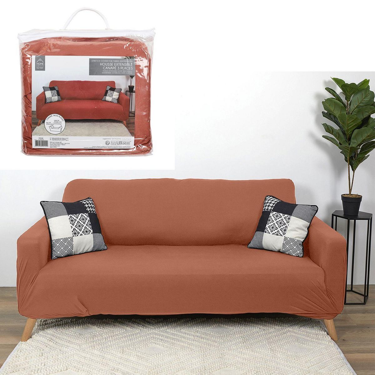 The Home Deco Factory Housse extensible pour canapé 3 places