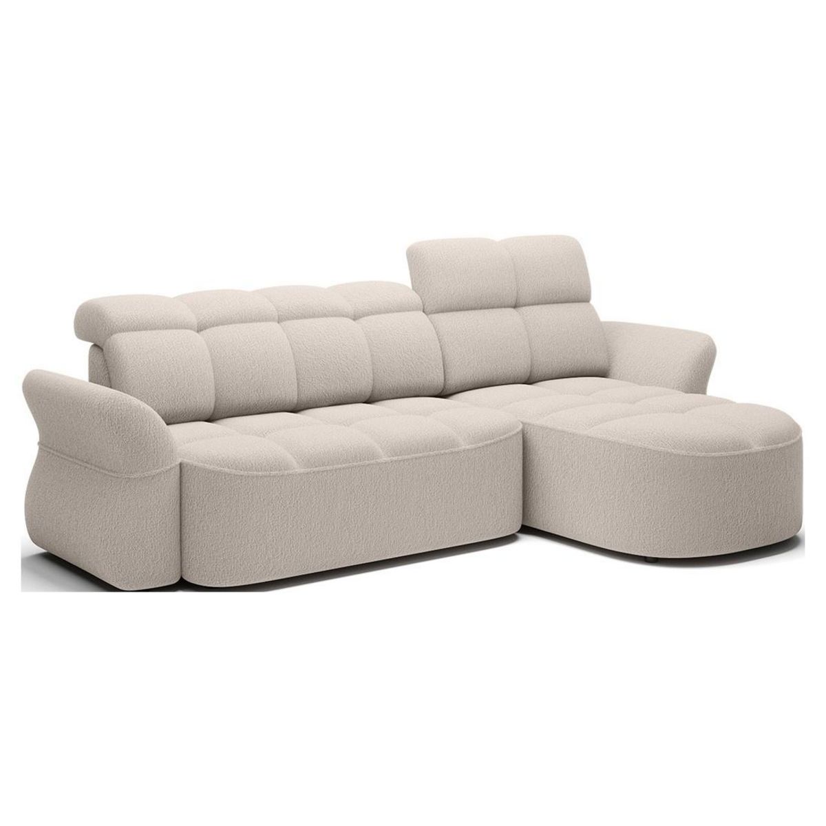 BEST MOBILIER Brume - canapé d'angle droit 4 places convertible électrique avec coffre et têtières réglables en tissu bouclette