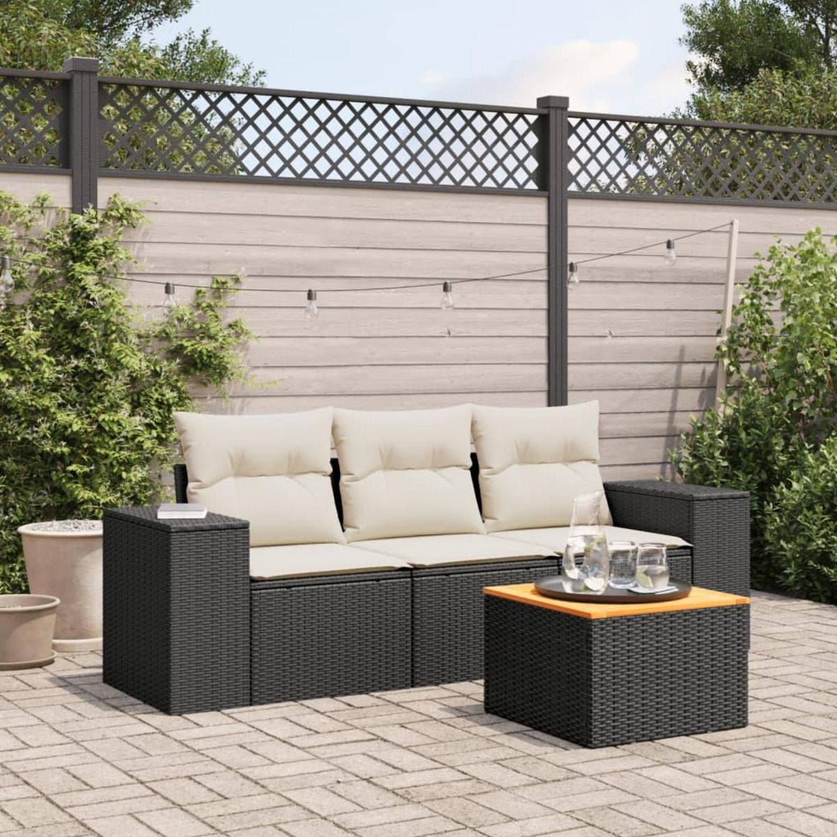 VIDAXL Salon de jardin 4 pcs avec coussins noir resine tressee