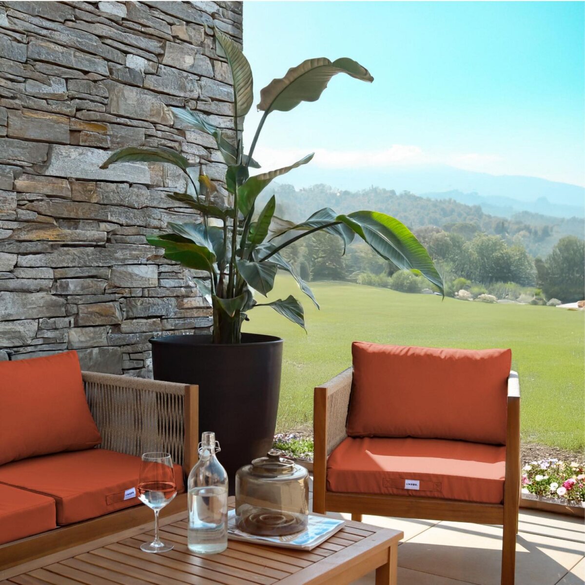 LINXOR Kit de coussins pour salon de jardin déhoussables - 60 x 60 cm