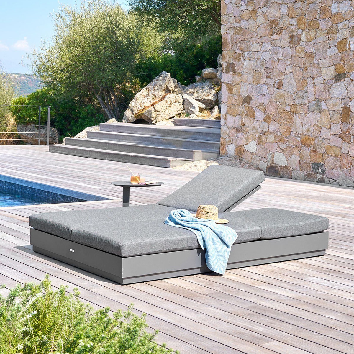 HESPERIDE Lit de piscine en aluminium 2 places ALLURE