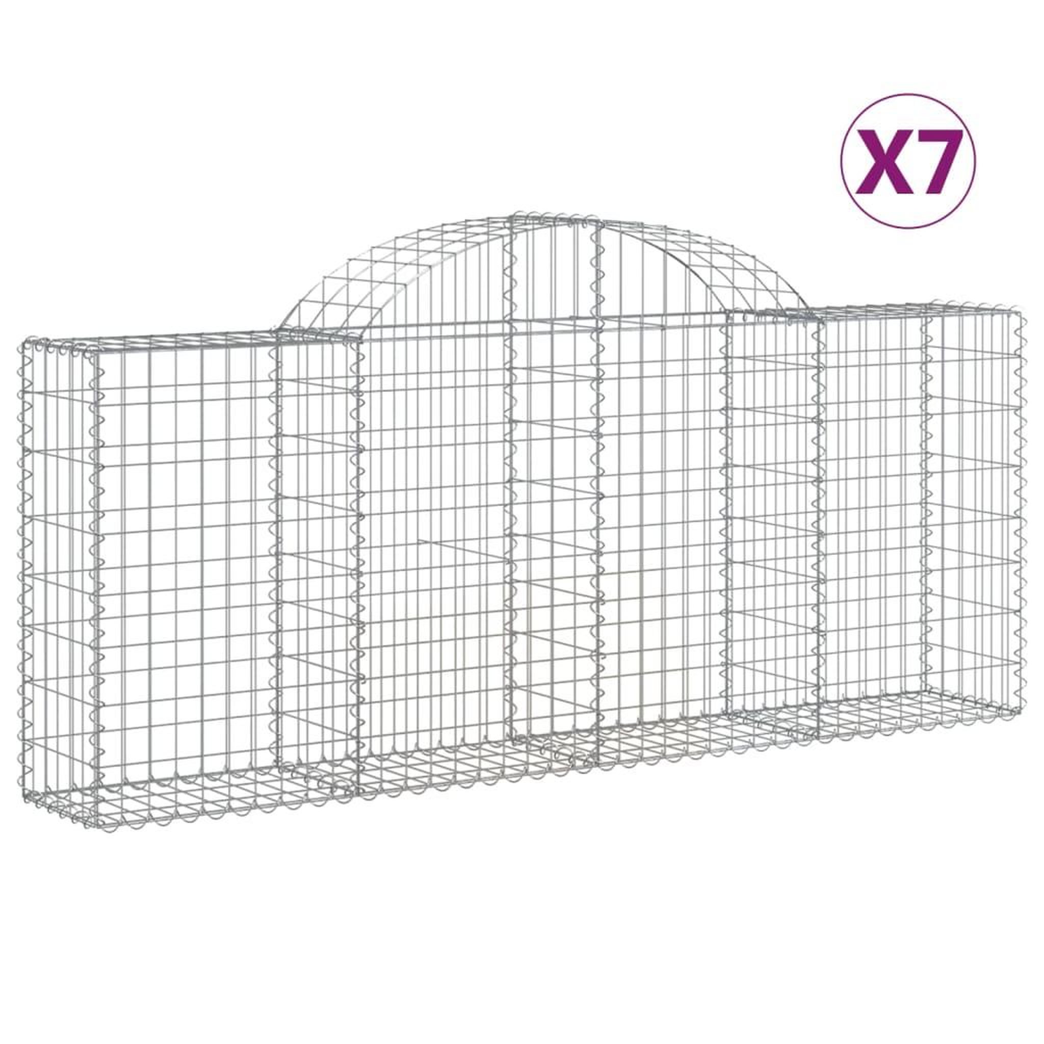 Voir la diapositive 2 : VIDAXL Paniers a gabions arques 7 pcs 200x30x80/100 cm Fer galvanise