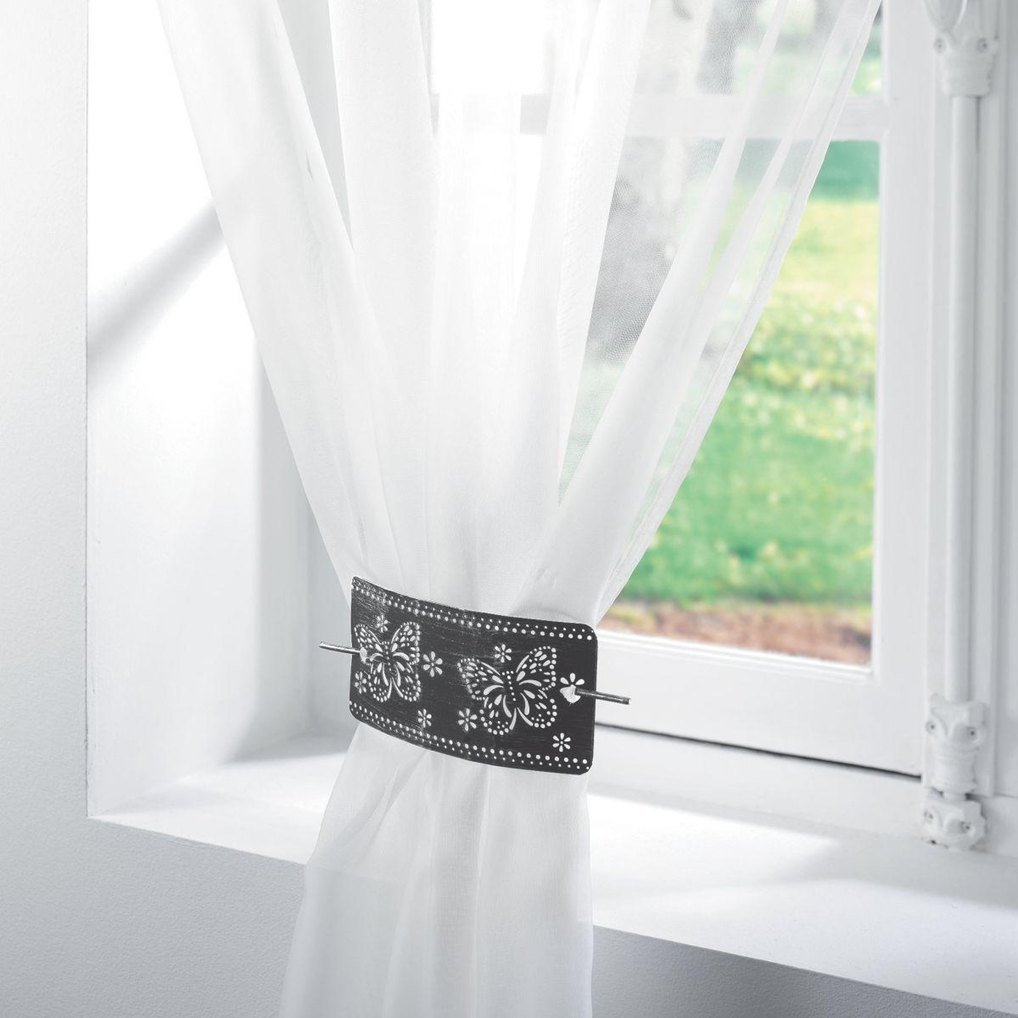 Voir la diapositive 2 : Douceur d'Intérieur Embrasse de rideau broche  epicea  17cm noir & argent