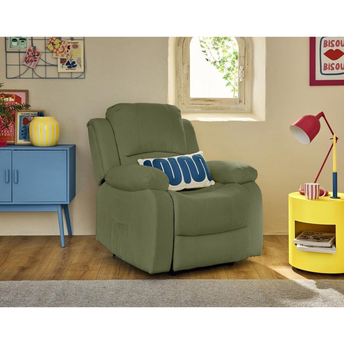 BEST MOBILIER Armand - fauteuil relax électrique en velours côtelé