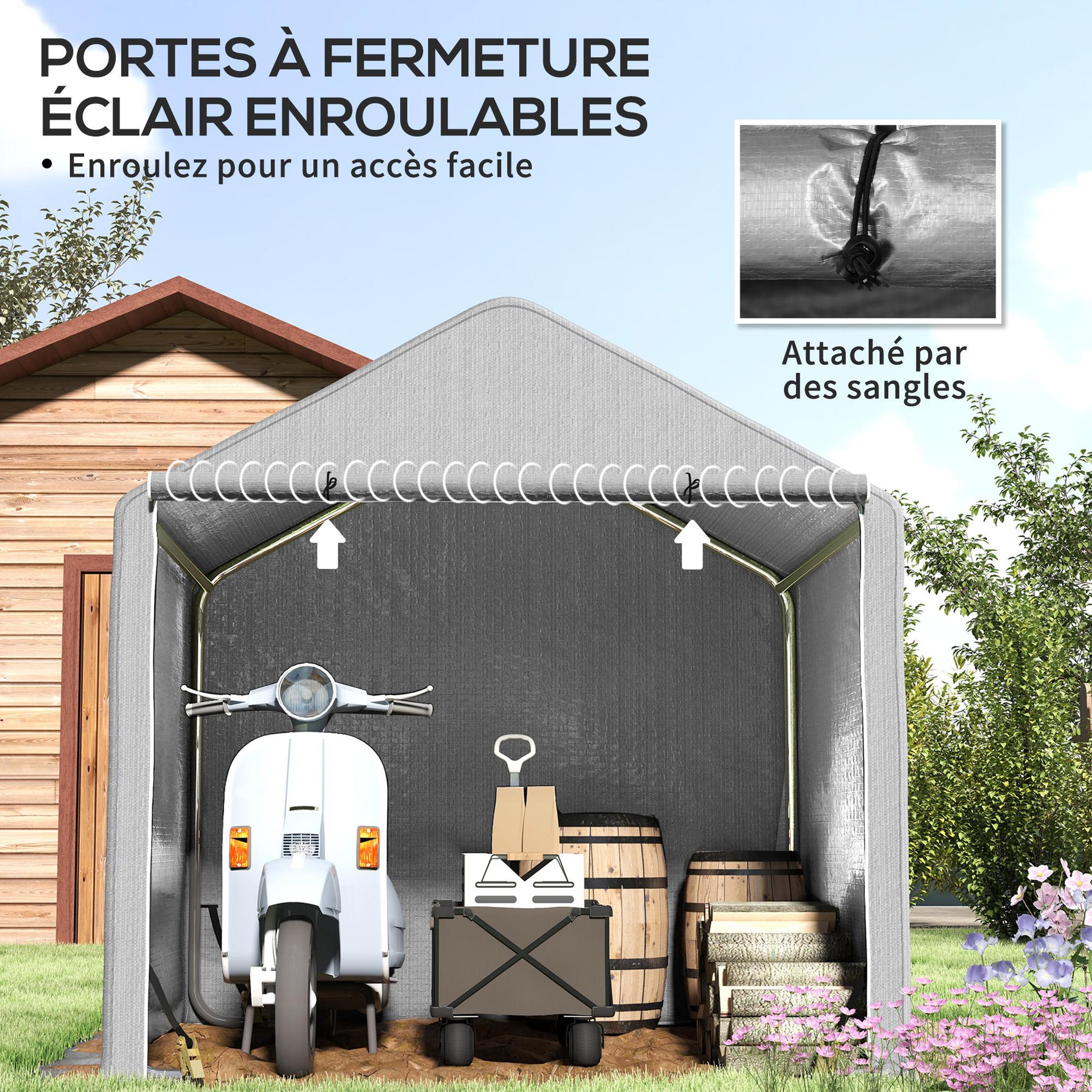 Voir la diapositive 6 : OUTSUNNY Abri de jardin rangement extérieur en PE résistant aux UV gris dim. 2L x 2l x 2H m