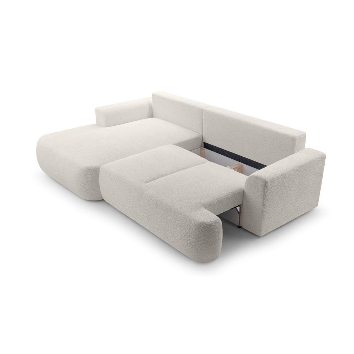 BEST MOBILIER Candela - canapé d'angle gauche 4 places - convertible avec coffre - en tissu bouclette