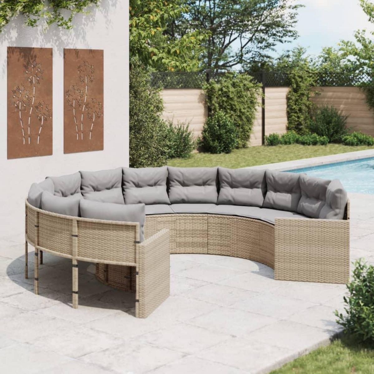 VIDAXL Canape de jardin avec coussins rond beige resine tressee