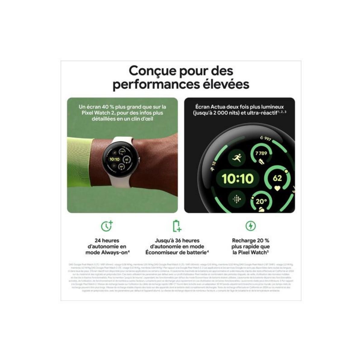 GOOGLE Montre connectée Pixel Watch 3 45mm Argent Poli Bluetooth