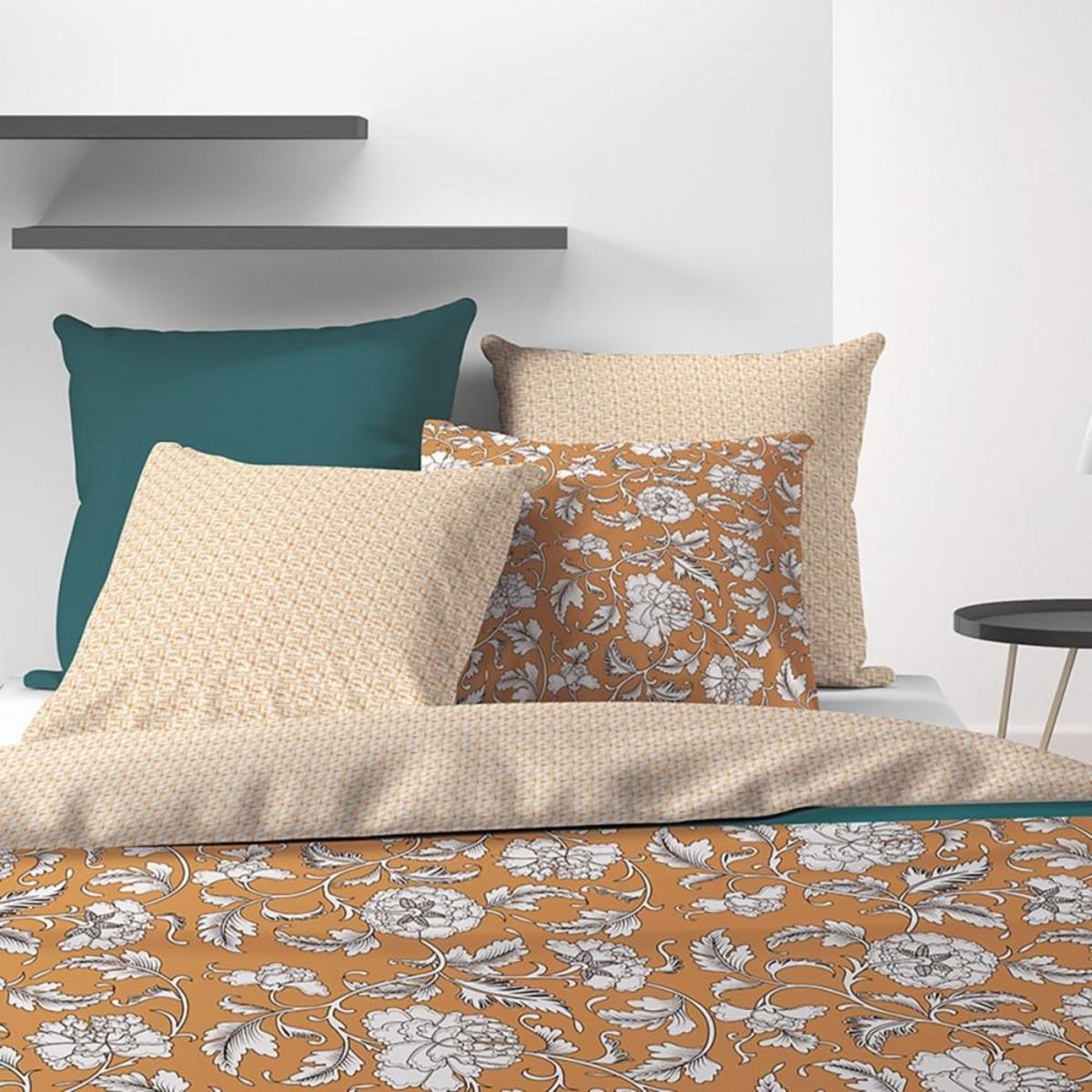 ATELIER DU COTON Housse de couette 240x220 Loni + 2 taies coton 57 fils