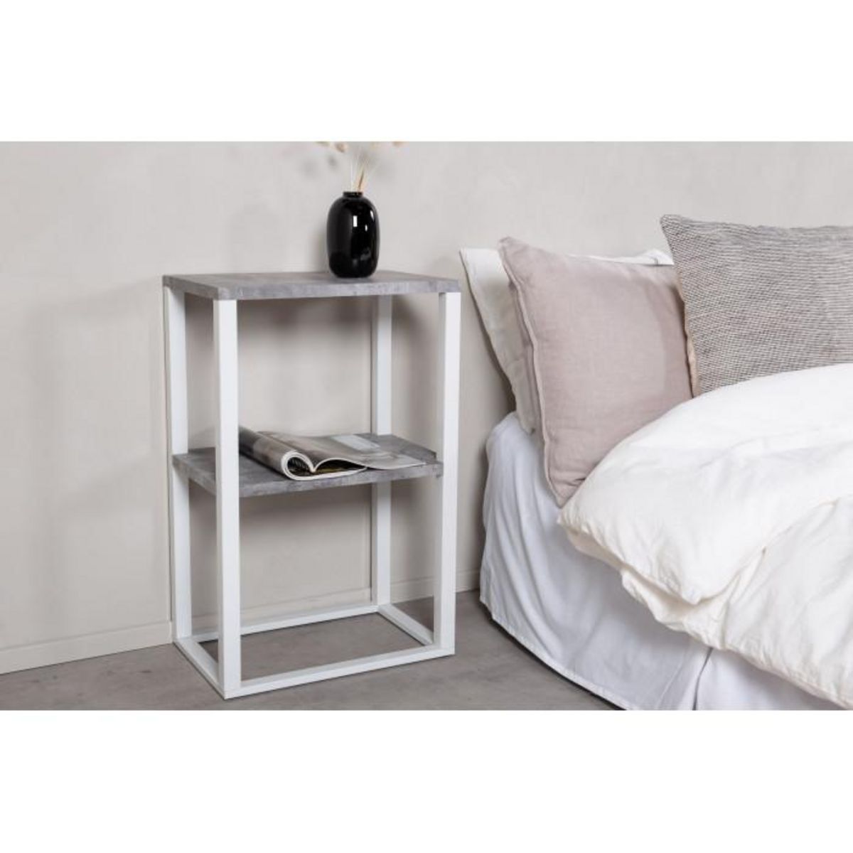 Paris Prix Table de Chevet Double  Rise  70cm Gris & Blanc