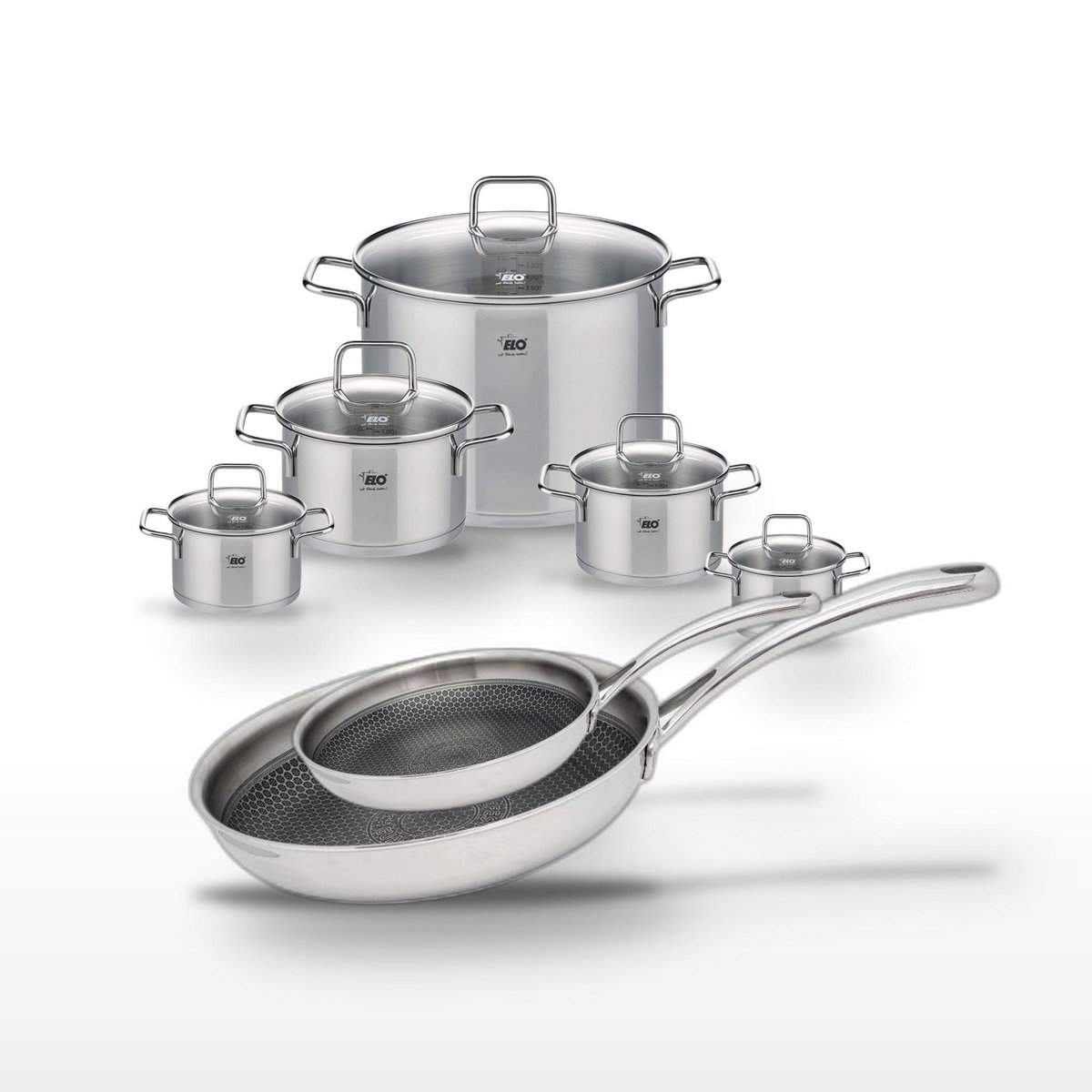 ELO Lot Poêles 24cm & 28cm Elo Relief Evolution et Faitouts Elo Citrin