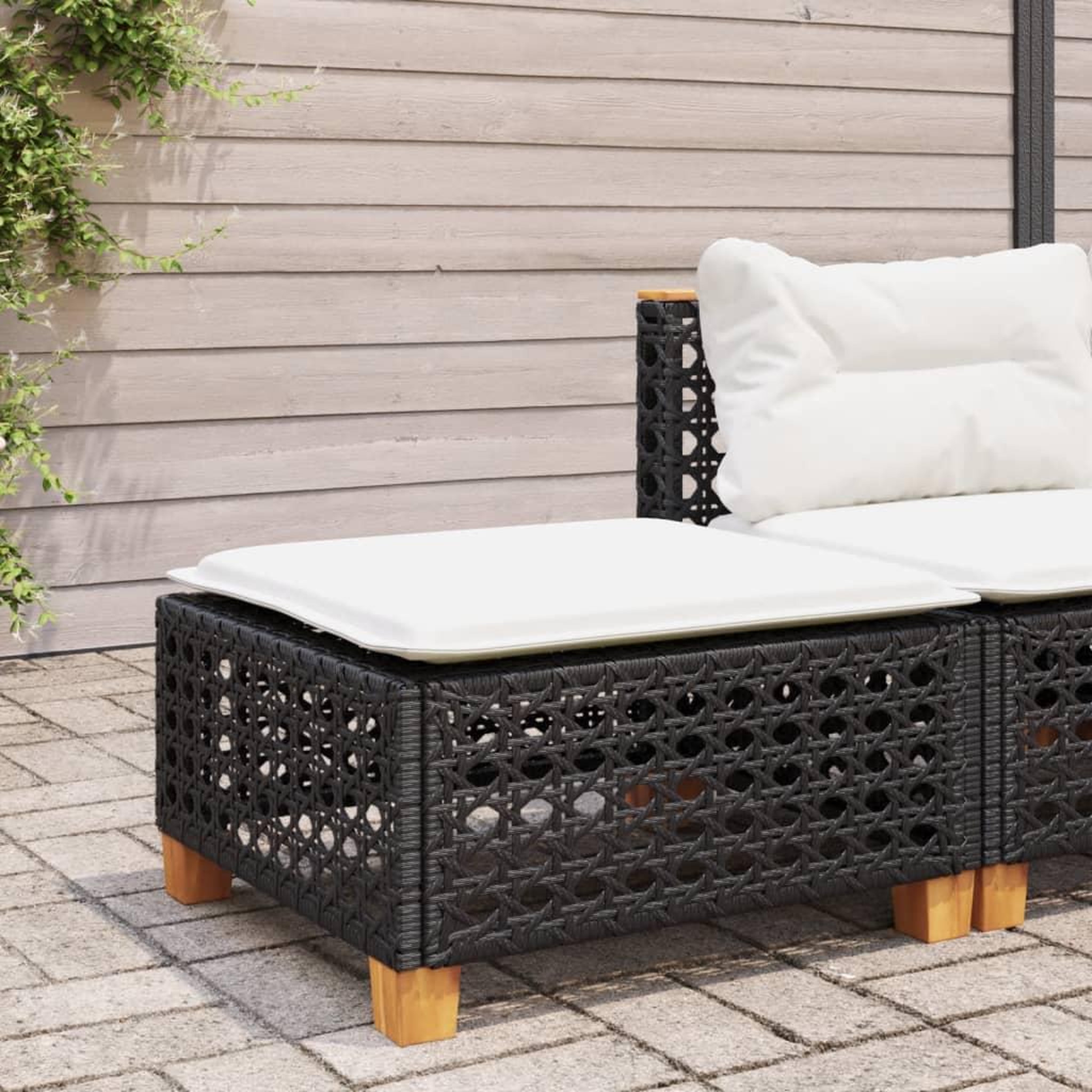 VIDAXL Tabouret de jardin et coussin noir 63,5x56x32 cm resine tressee