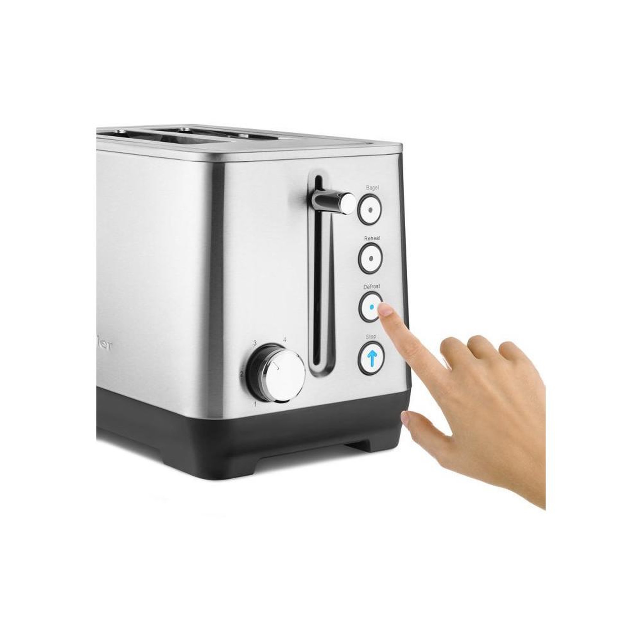 Voir la diapositive 6 : Grille-pain 2 fentes TS 4013 avec fonction bagel, décongélation et réchauffage, acier inox brossé anti-traces