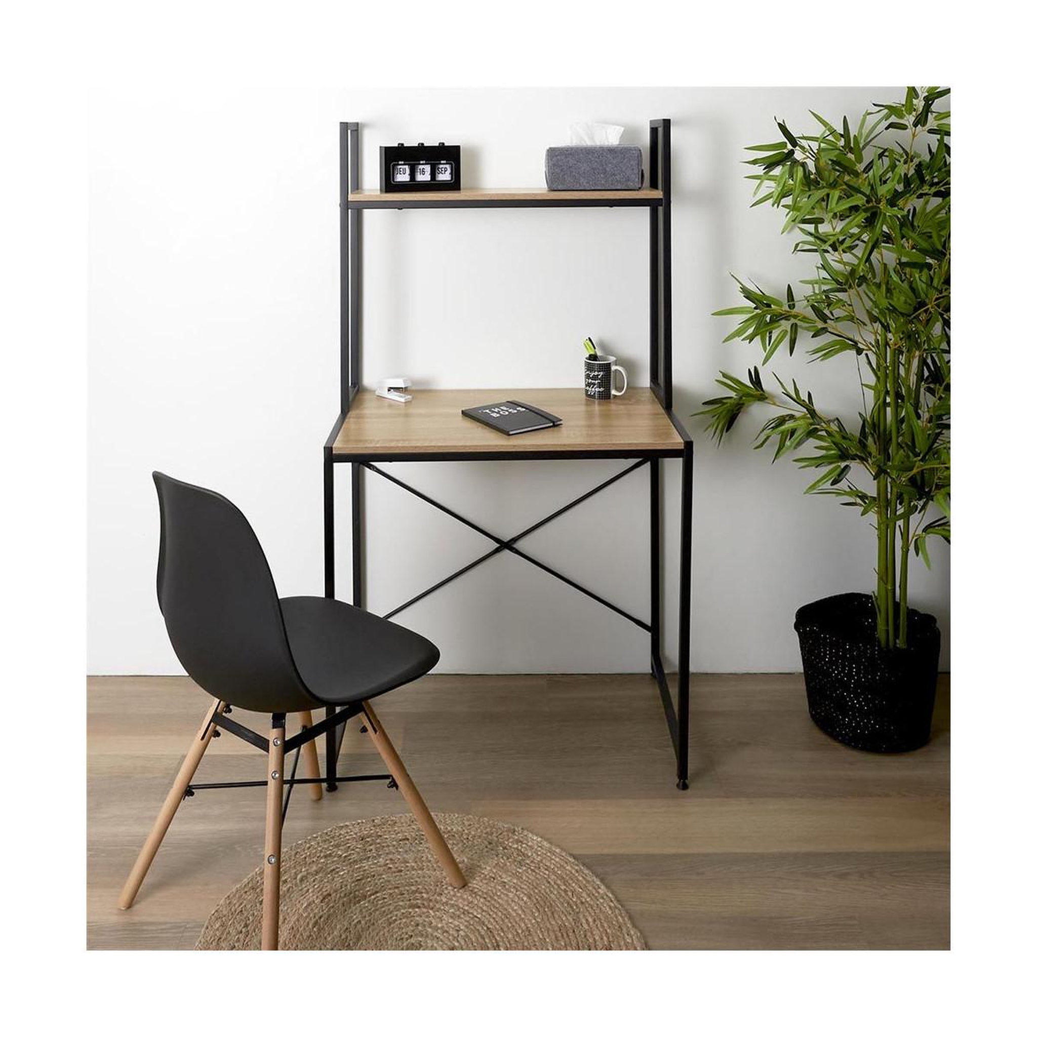 Voir la diapositive 5 : The Home Deco Factory Bureau & étagère  stan  145cm naturel & noir