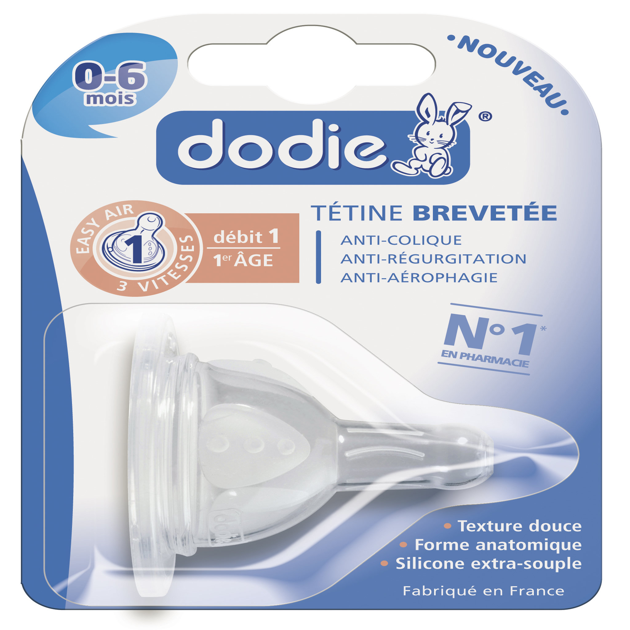 DODIE Tétine de biberon initiation+ 3 vitesses débit 1 dès 6 mois