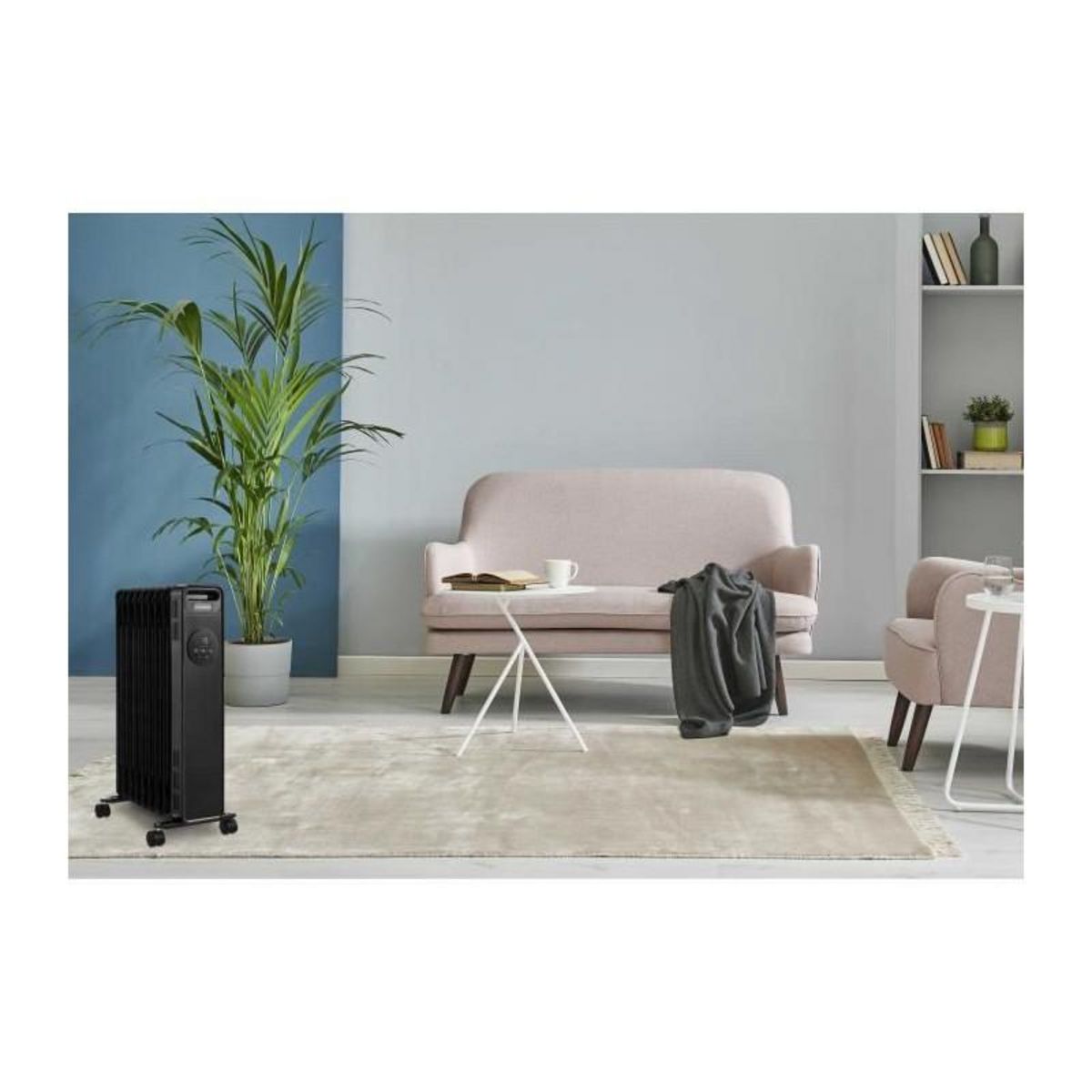 OCEANIC Radiateur electrique bain dhuile 1500W OCEANIC - 3 puissances - Thermostat electronique - Telecommande - Mobile - Noir