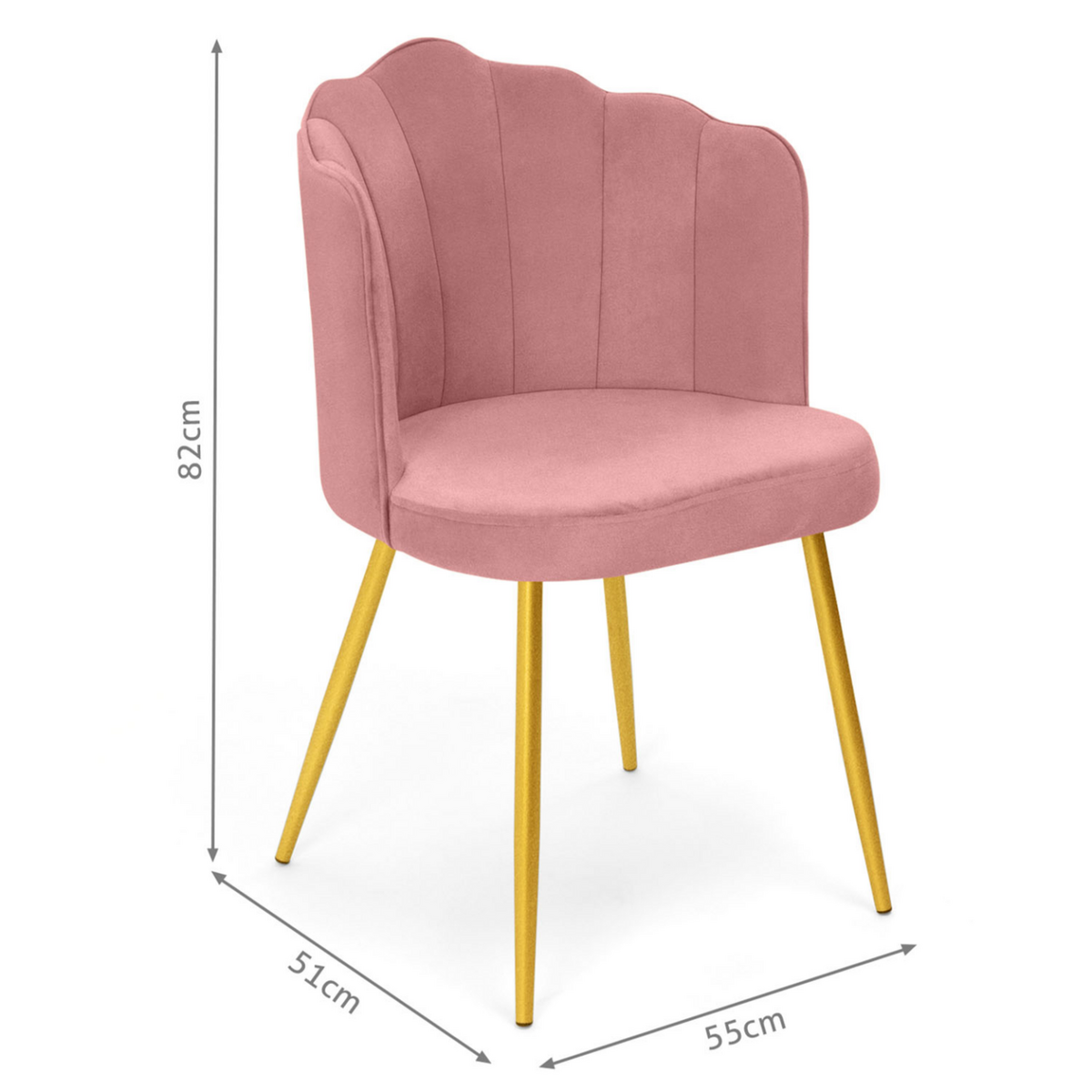 ID MARKET Lot de 2 chaises coquillage ADELLA rose en velours pieds dorés