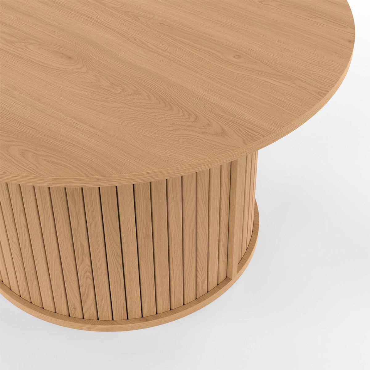 ID MARKET Table basse ronde JULIETTE 70 cm lattes tasseau bois coloris chêne