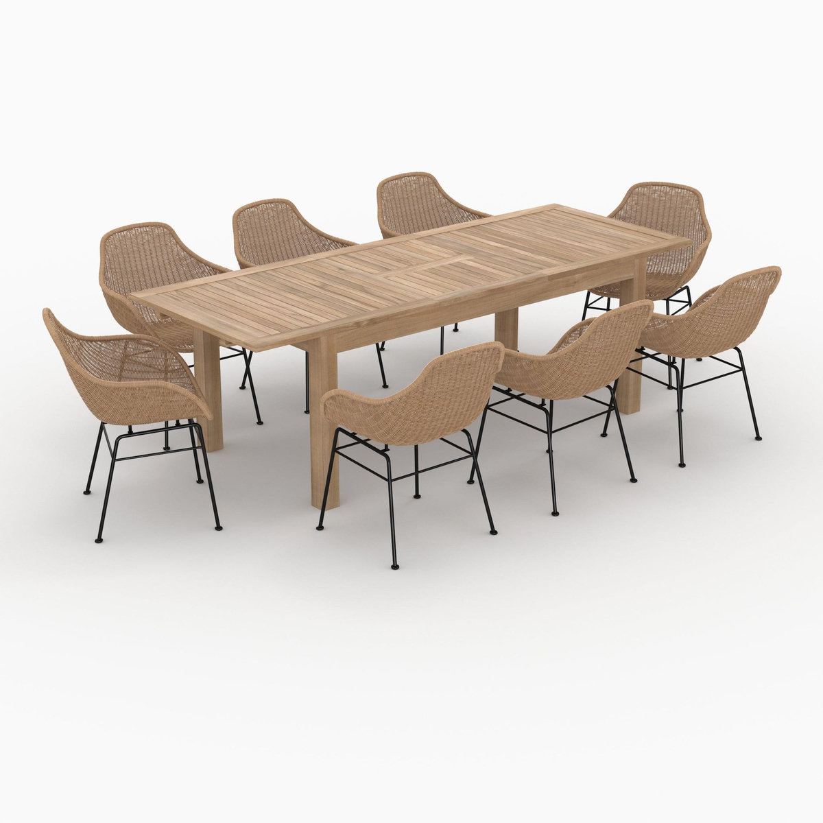 Rendez vous déco Table et chaises de jardin 8 personnes en bois, résine tressée-Carmela