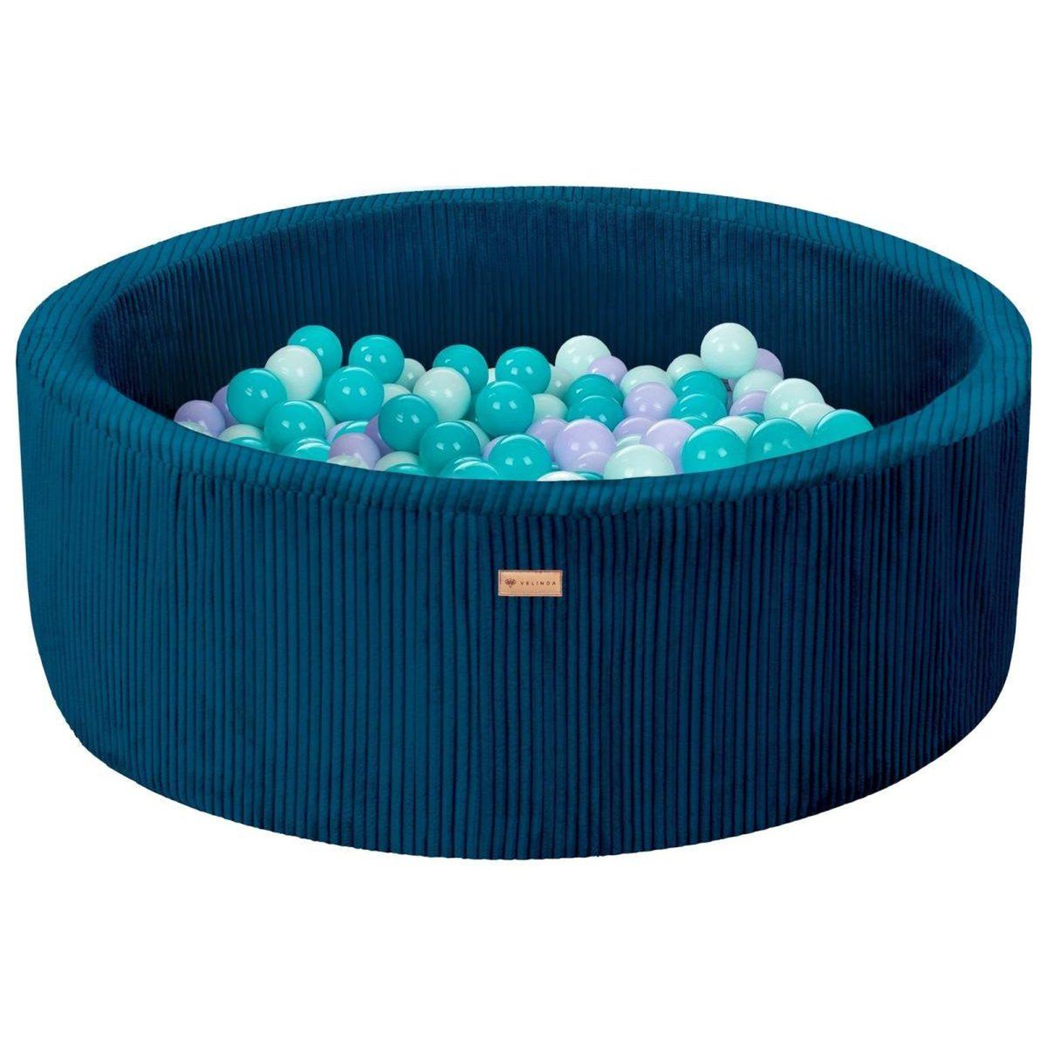 VELINDA Piscine à balles en velours côtelé avec 200 balles, diamètre env. 90 cm — bleu marine
