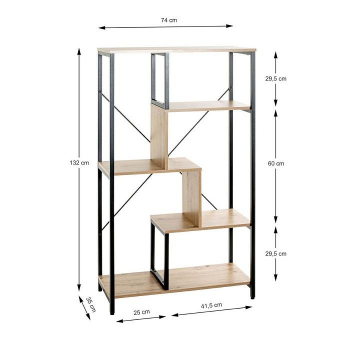 Paris Prix Étagère Bibliothèque  Miranda  132cm Chêne & Noir