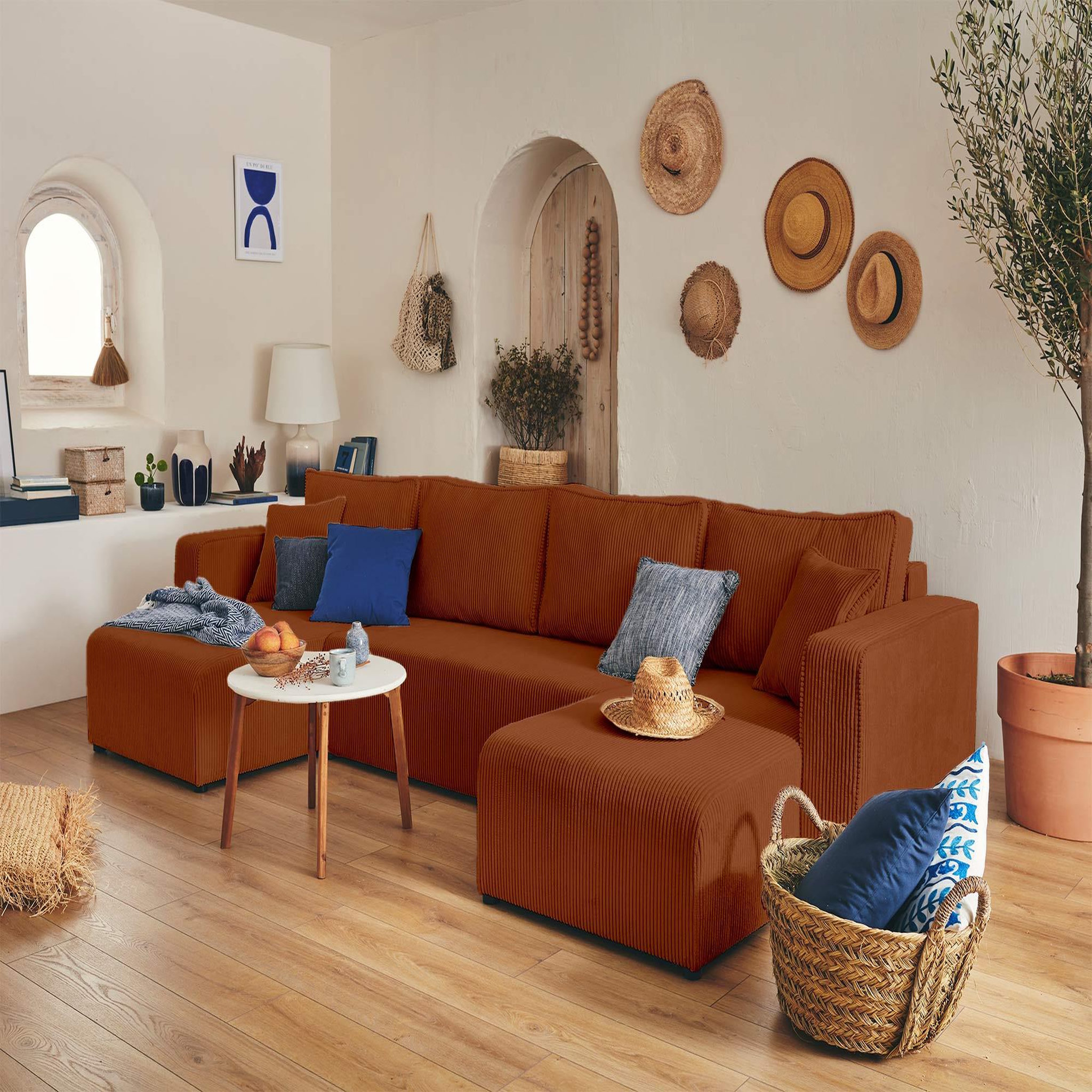 Voir la diapositive 6 : BEST MOBILIER Topaze - canapé panoramique en u - 7 places - convertible avec coffre - en velours côtelé
