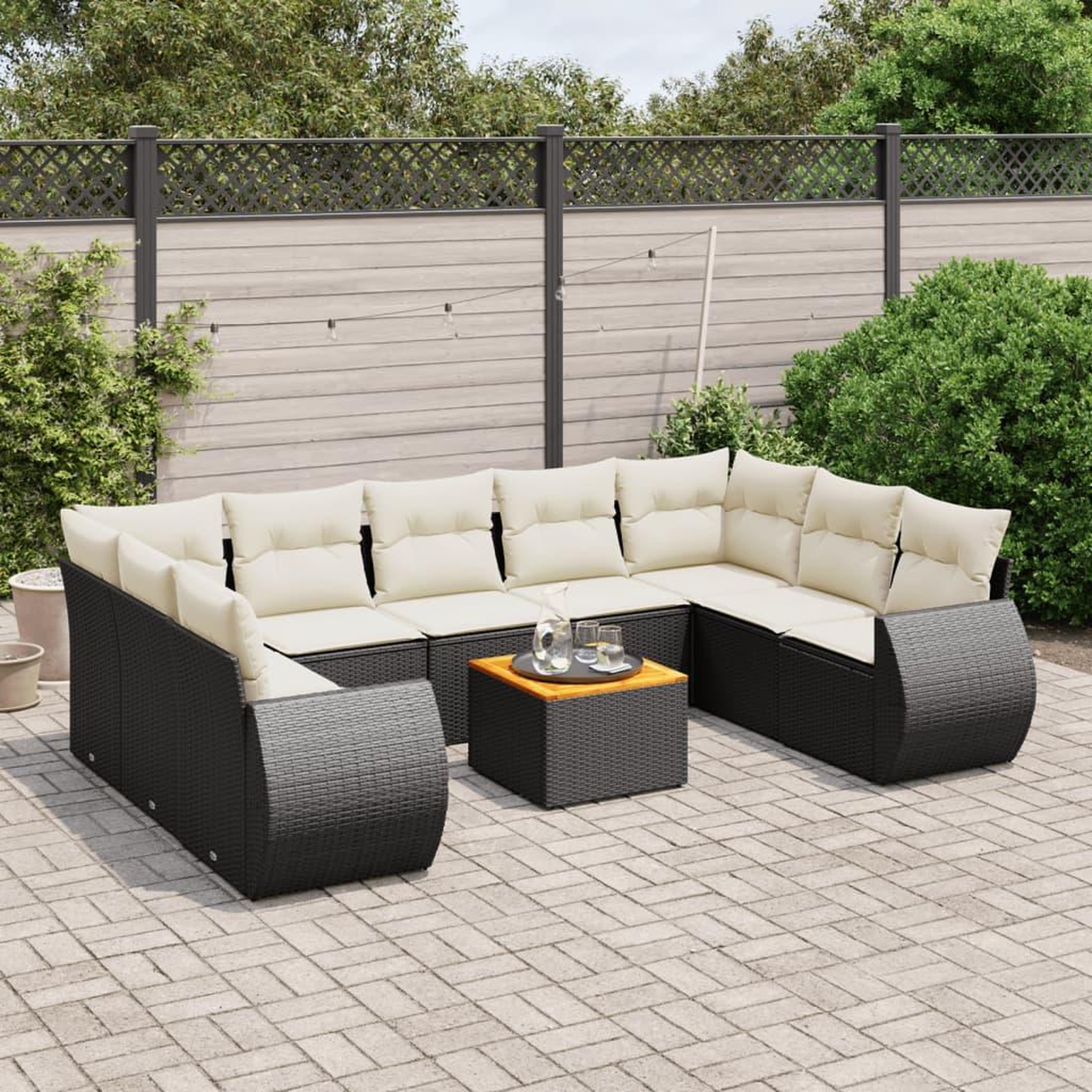 VIDAXL Salon de jardin 10 pcs avec coussins noir resine tressee