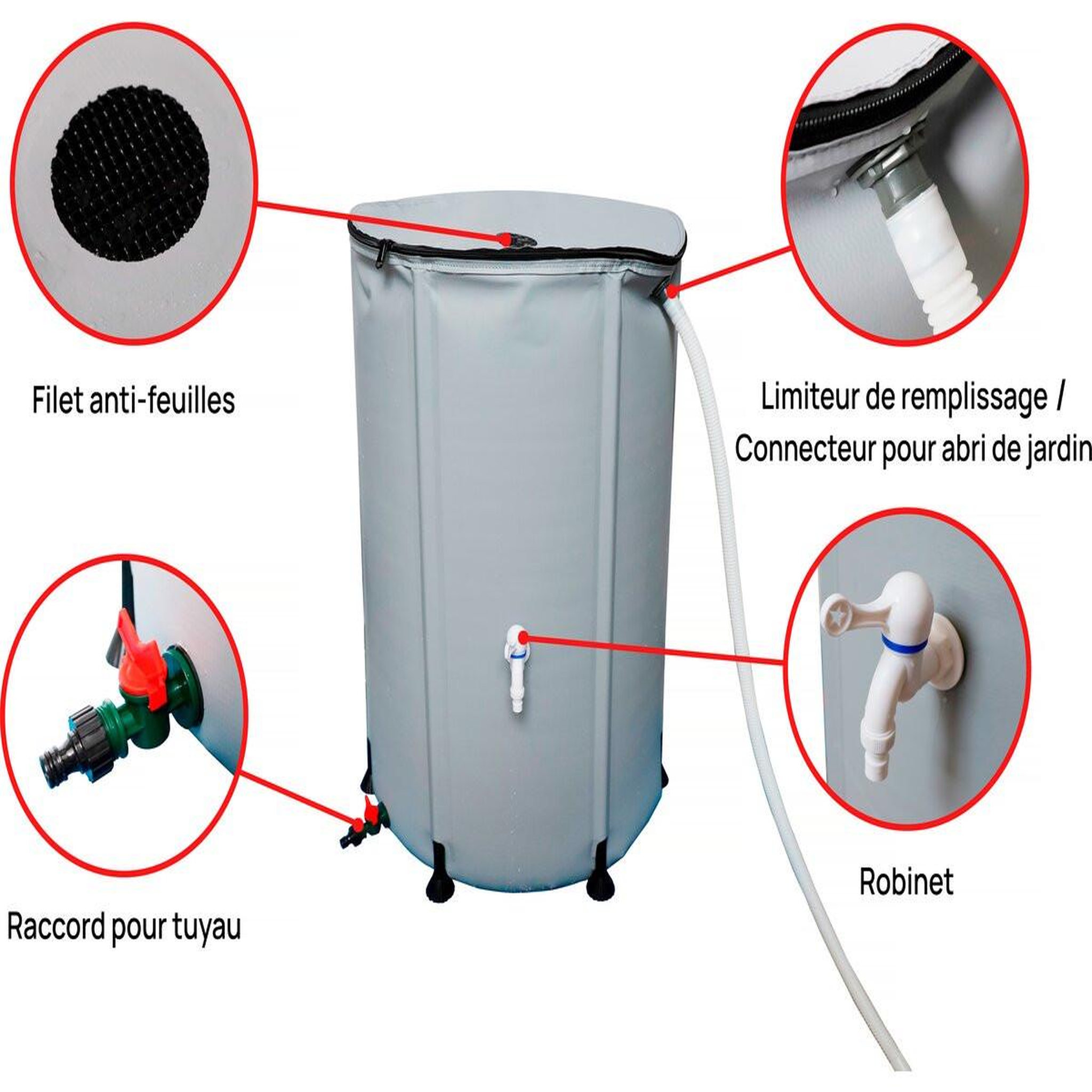 Voir la diapositive 3 : Habitat et Jardin Récupérateur d'eau souple en pvc 250 l - gris