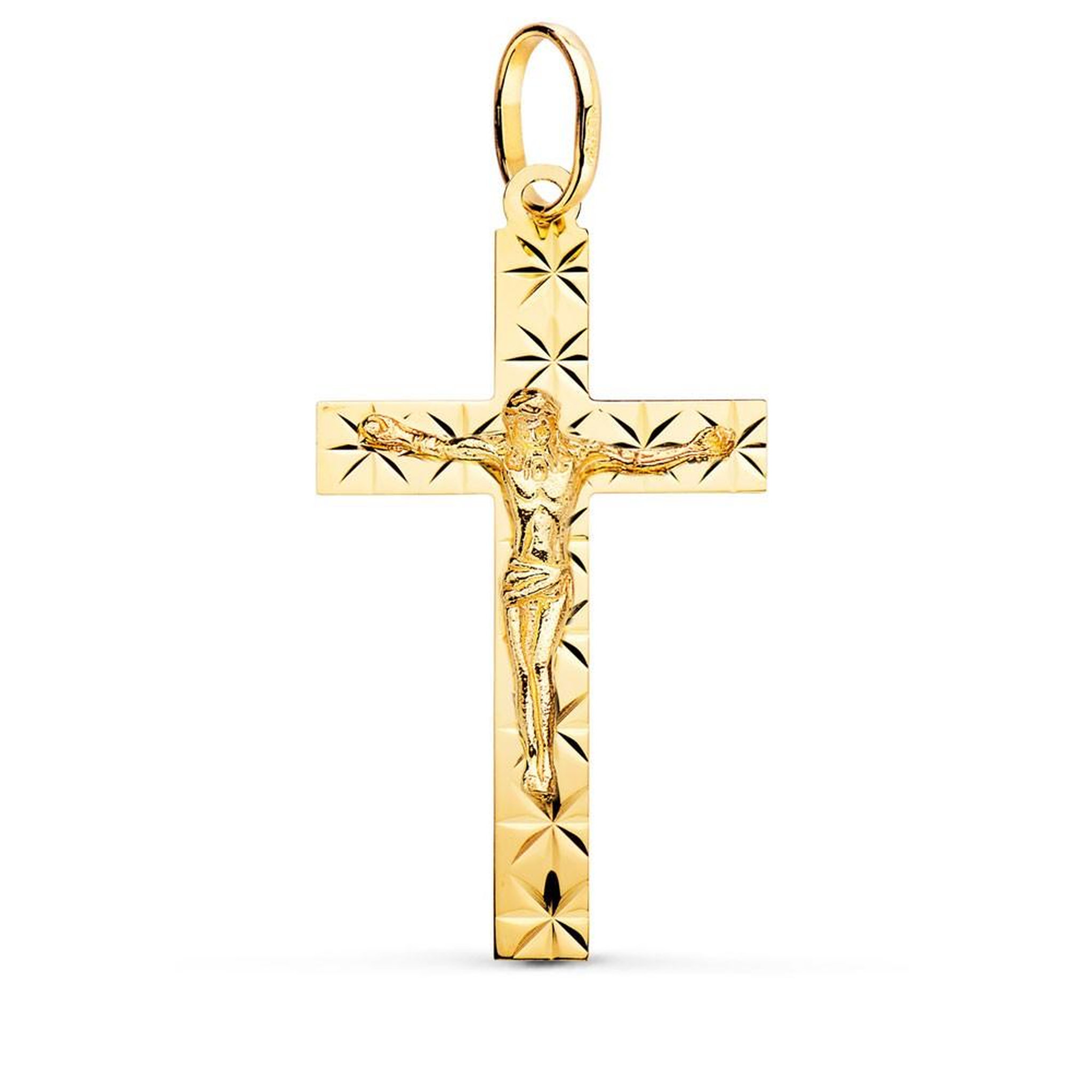 L'ATELIER D'AZUR Pendentif  - Médaille Christ sur la Croix Or 18 Carats 750 Jaune - Chaine Offerte