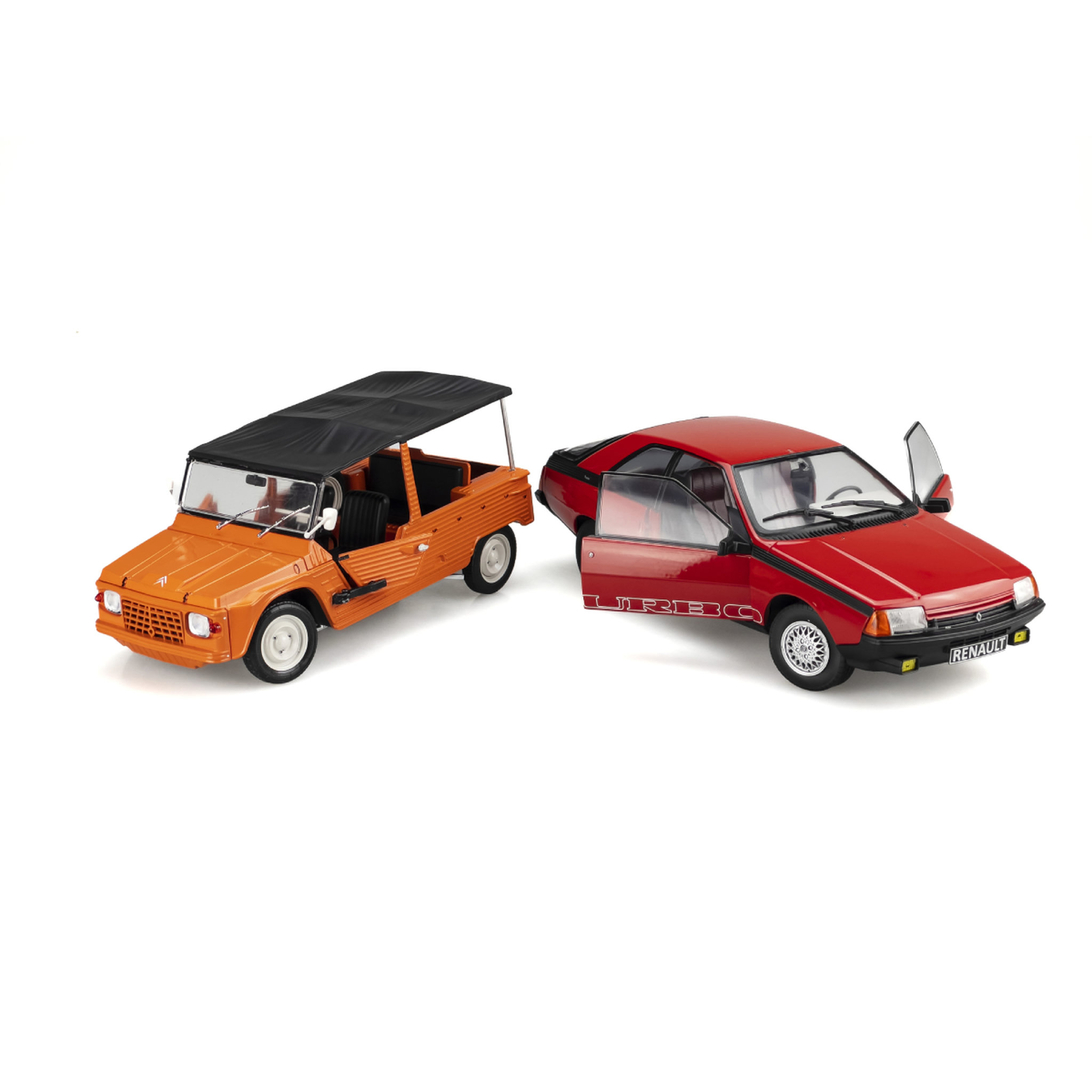 Voir la diapositive 2 : SOLIDO Pack Véhicules 1/18 Citroën Mehari Orange et Renault Fuego Turbo Rouge