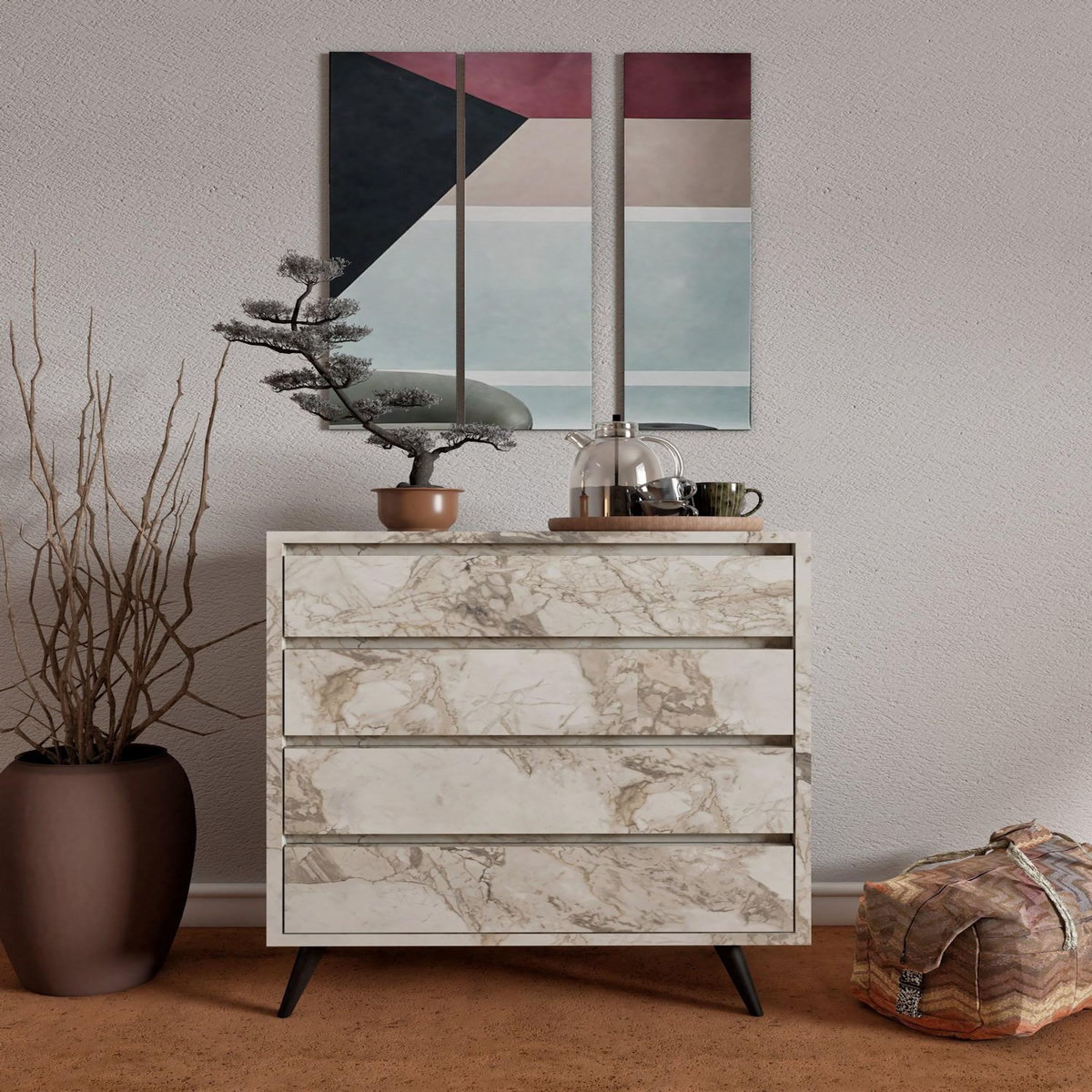 Habitat et Jardin Commode en bois  Suvera  - 70 x 40 x 86 cm - Beige marbré