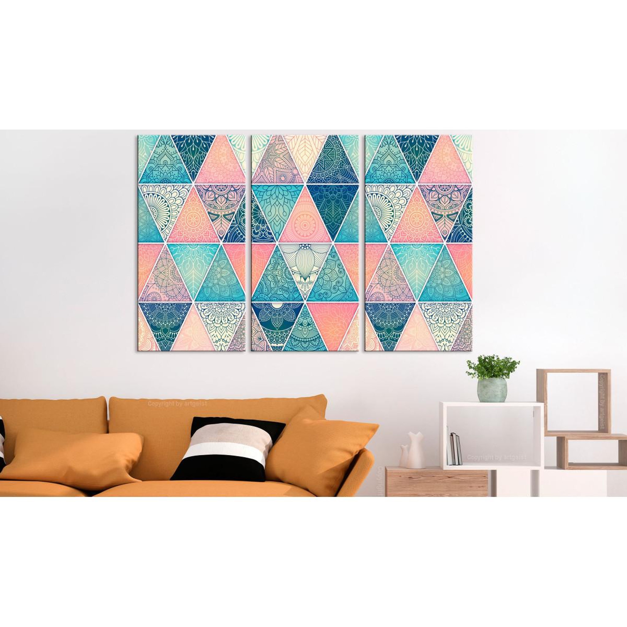 Voir la diapositive 2 : Paris Prix Tableau Imprimé 3 Panneaux  Oriental Triangles