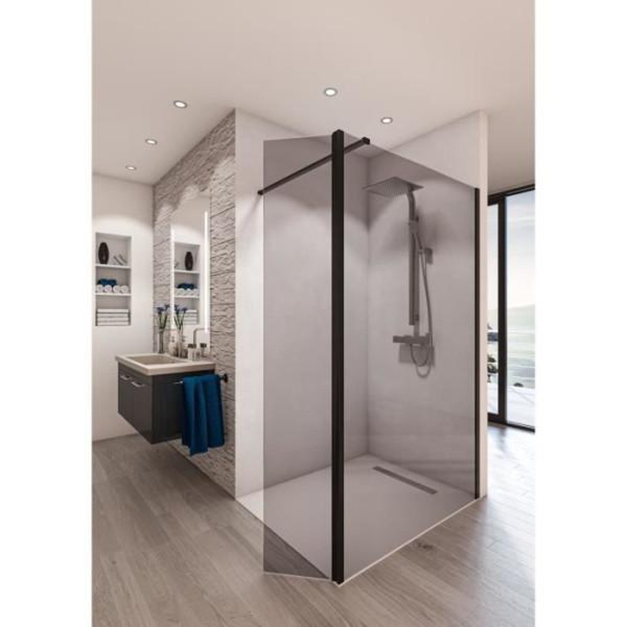 Voir la diapositive 2 : AURYS AURYS Paroi de douche en kit BALEARES GREY - Verre Timeless 8 mm trempé by Saint-Gobain - L.100 cm x H.198 cm