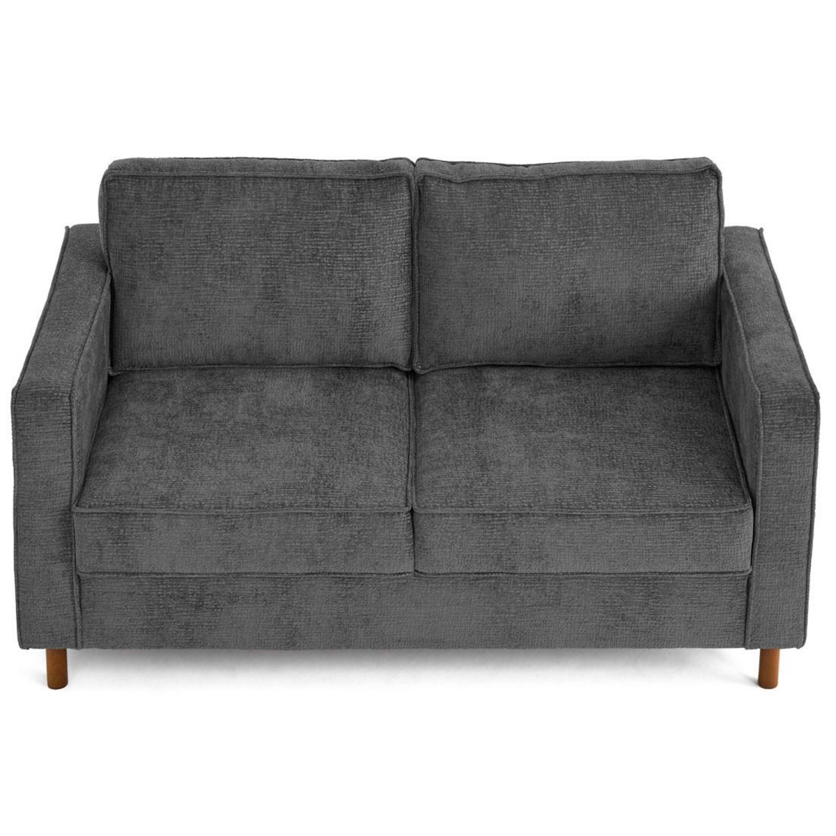 LISA DESIGN Jake - canapé droit 2 places en tissu velours relief - pieds en bois foncé