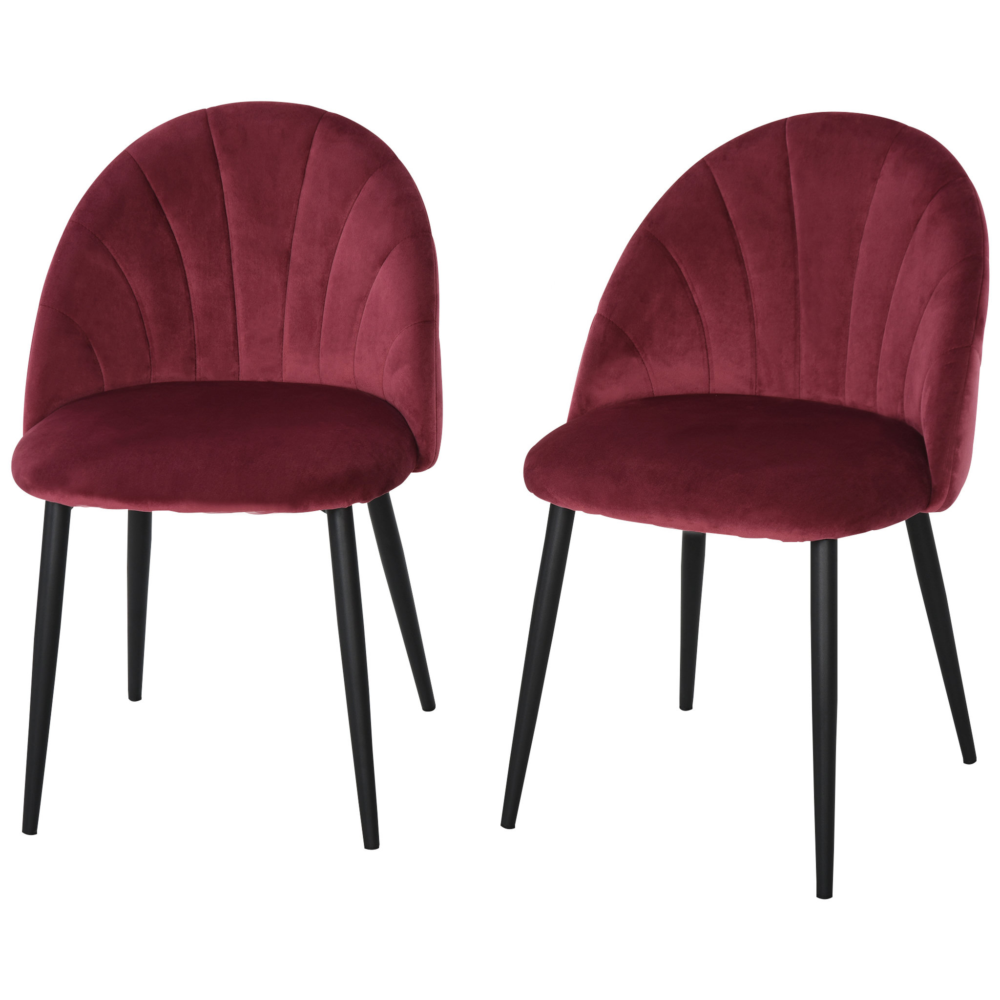 Voir la diapositive 1 : HOMCOM Lot de 2 chaises velours bordeaux pieds métal noir dim. 52L x 54l x 79H cm