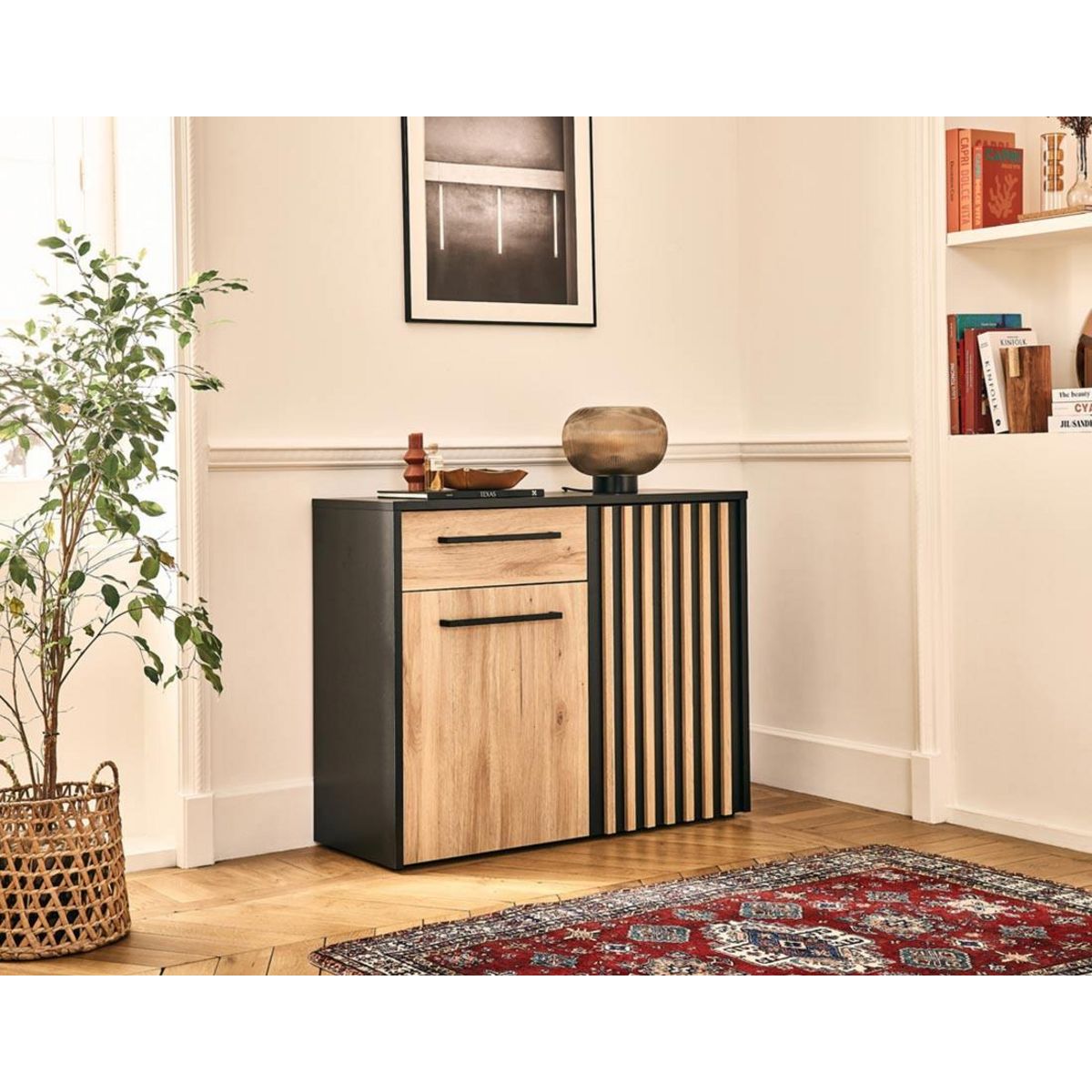 BEST MOBILIER Varna - buffet bas - bois et noir - 110 cm